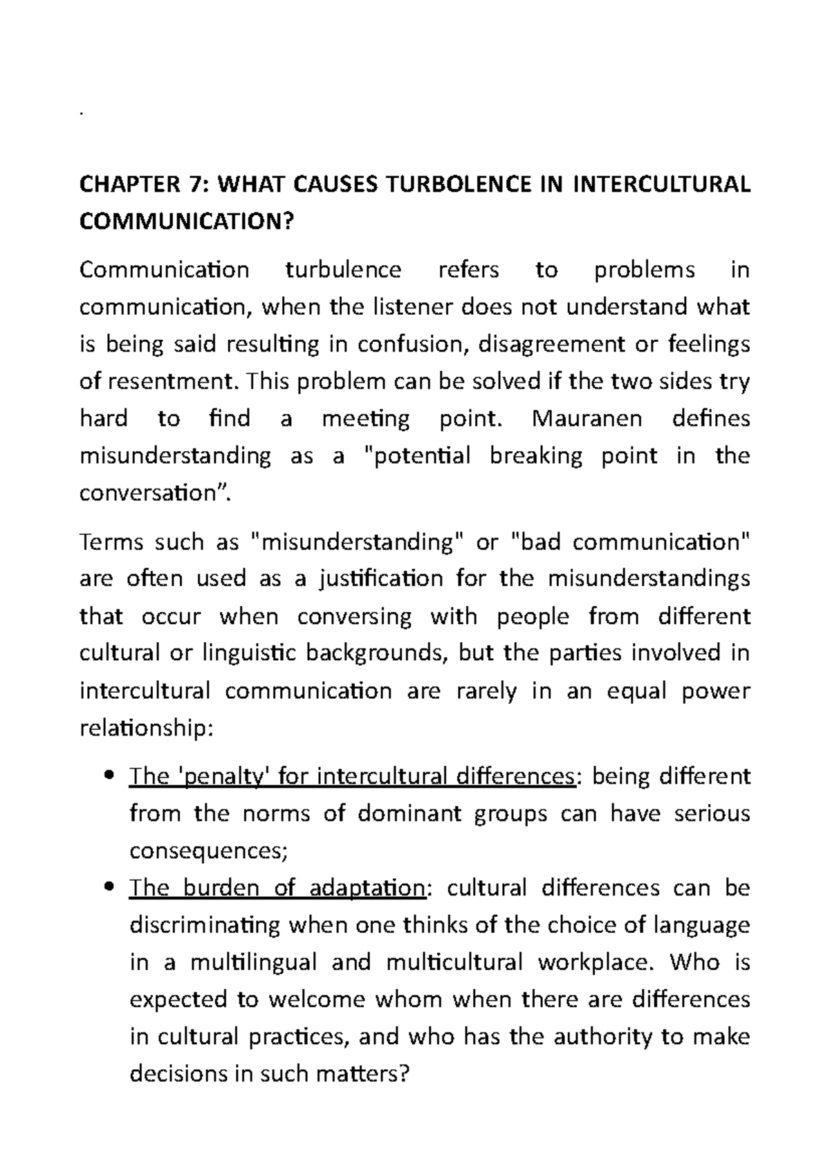 7. Turbolance Exploring intercultural communication: - . CHAPTER 7 ...