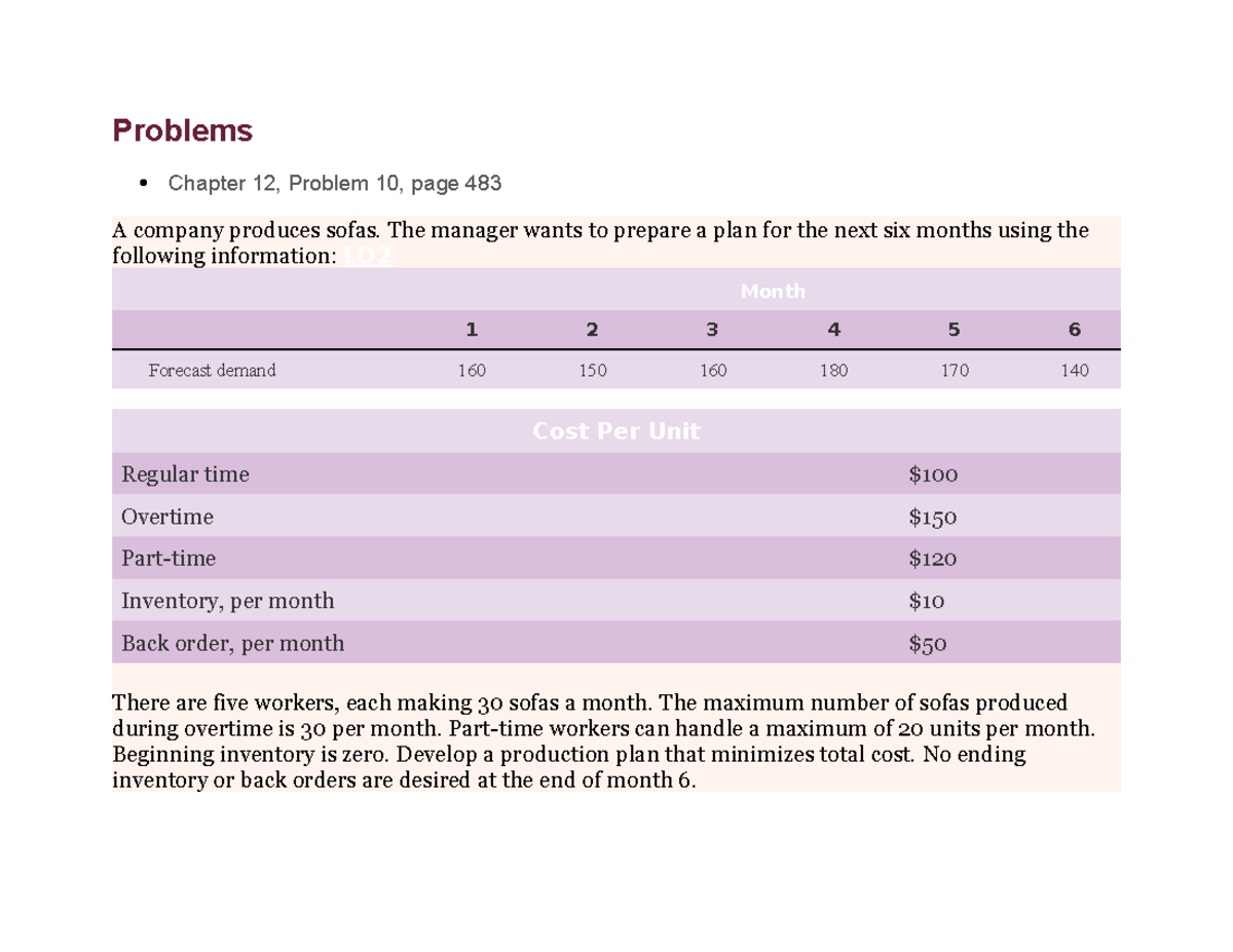 Module 3 Problems Problems Chapter 12, Problem 10, page 483 A company produces sofas. The