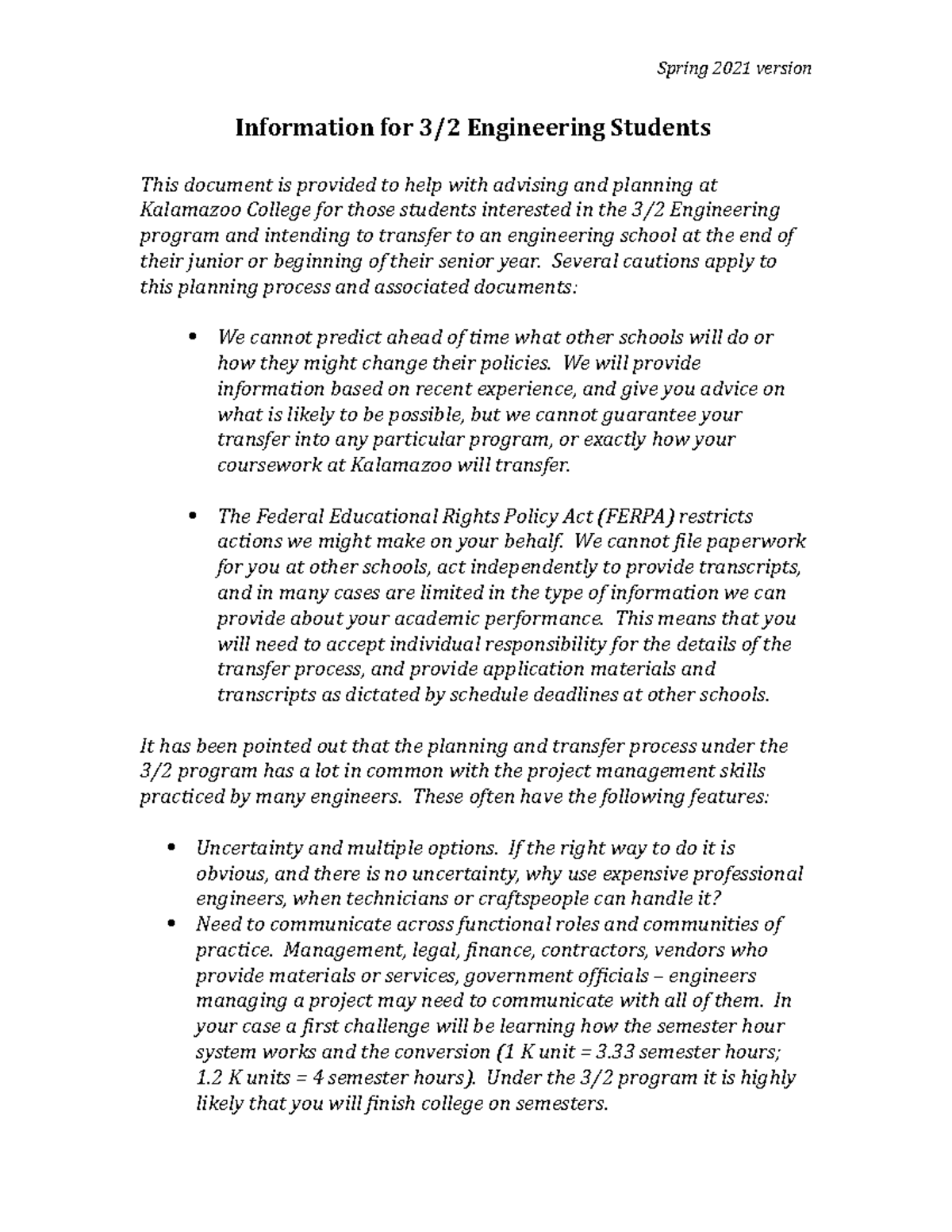 Information for 3-2 2021 - Spring 2021 version Information for 3/2 ...