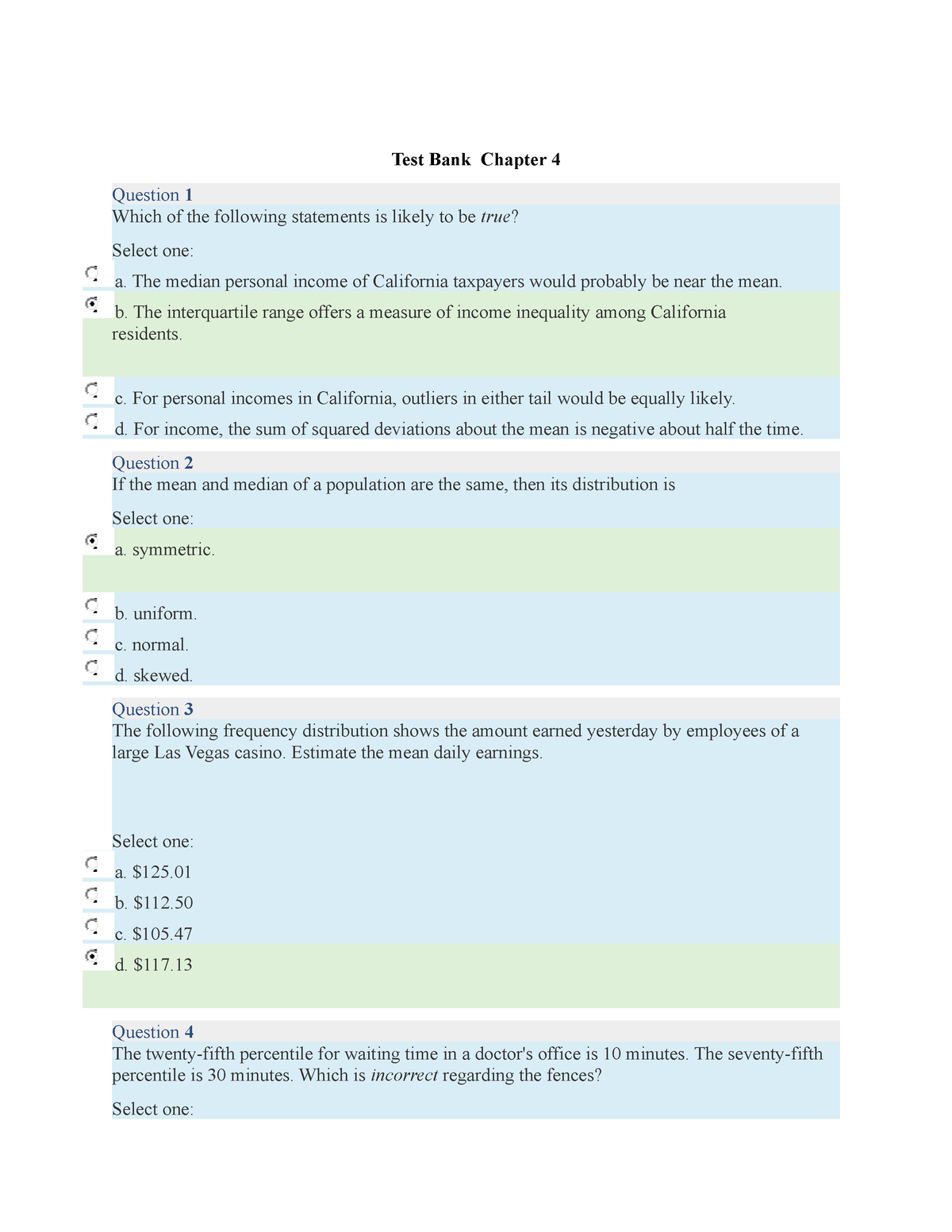 SB Test Bank Chapter 4 - Hope It Helps - Test Bank Chapter 4 Question 1 ...