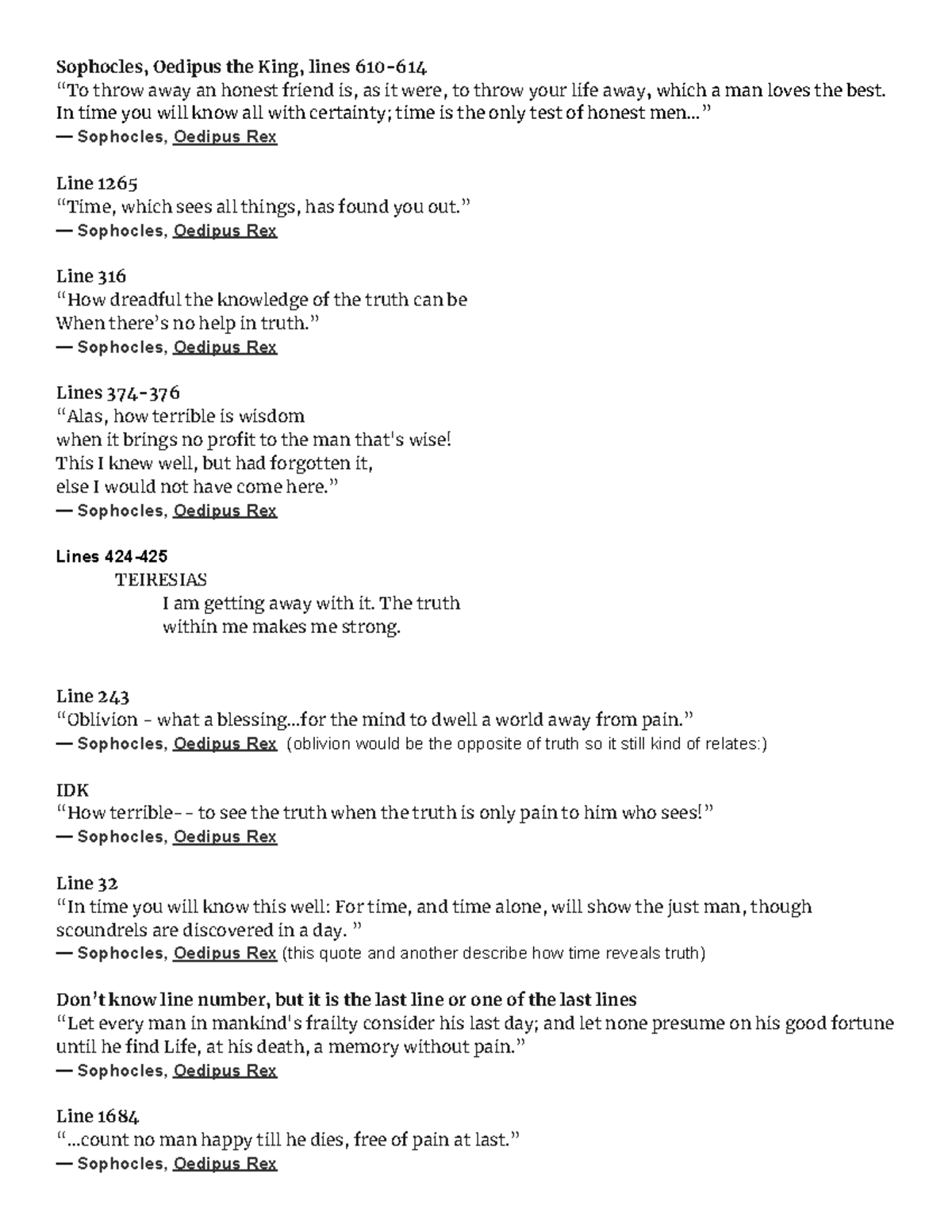 Oedipus Rex Quotes Google Docs Sophocles, Oedipus the King, lines