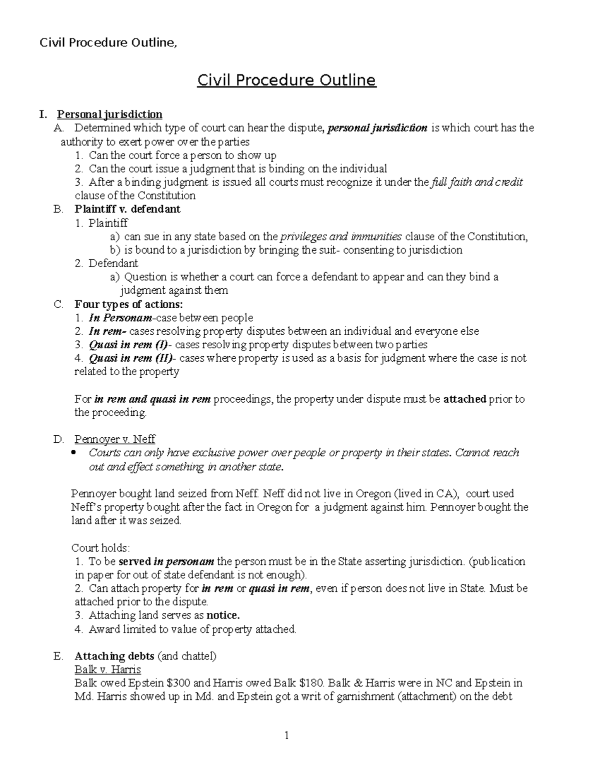 Civil Procedure Law Outline - 7 - Civil Procedure Outline, Civil ...