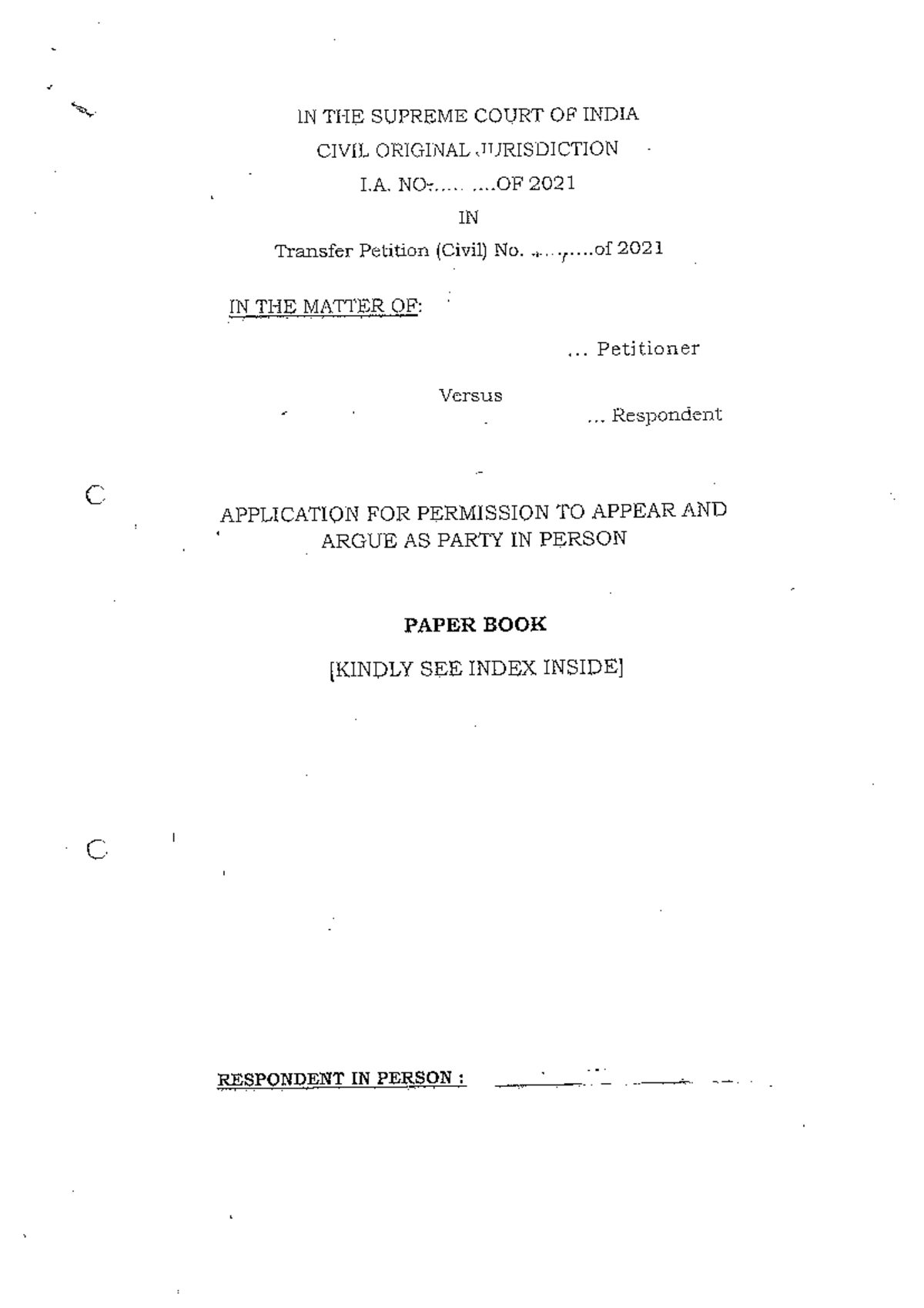 Specimen copy application to appear and argue in person LLB Studocu