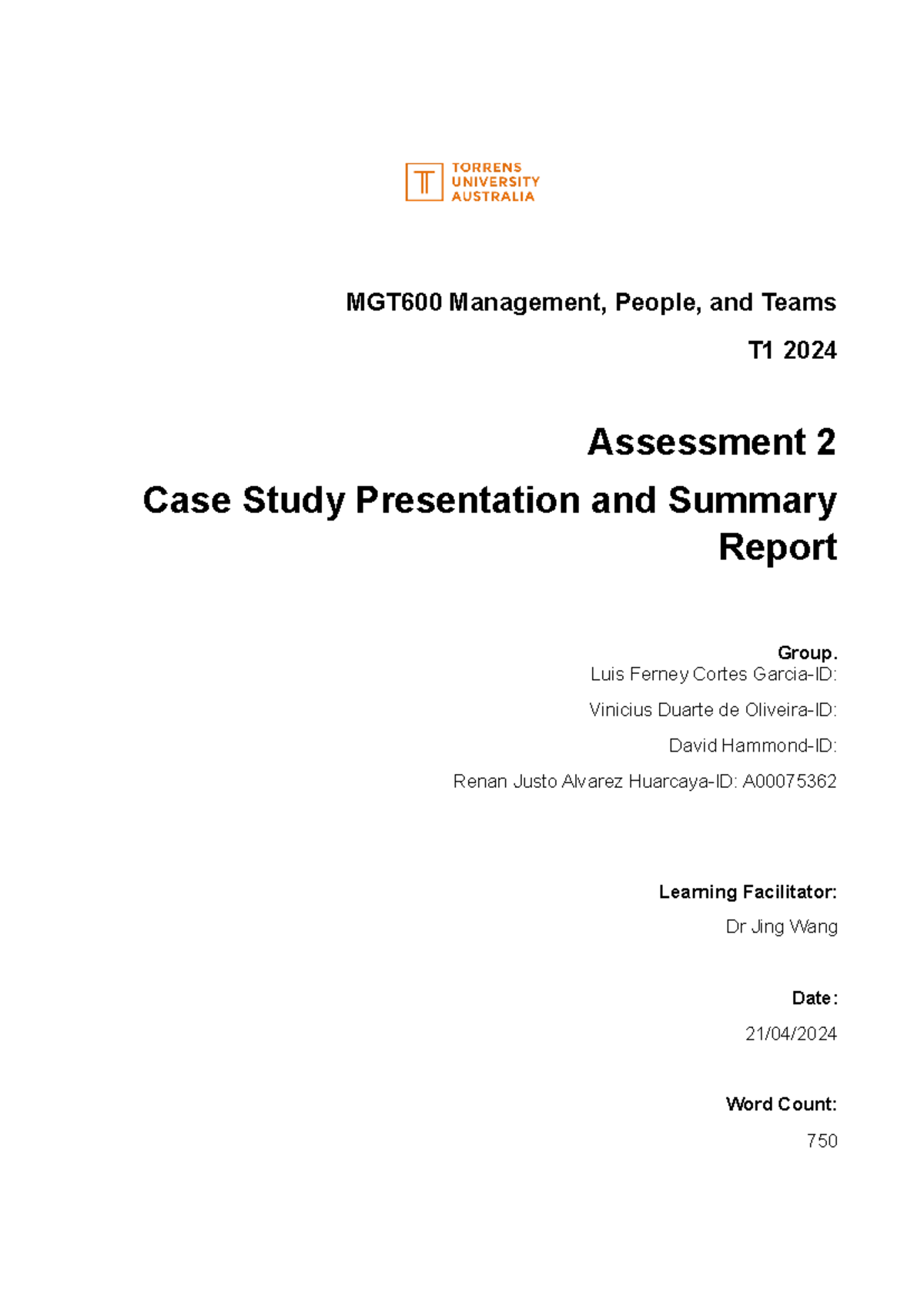 MGT600 Management, People And Teams Assessment 2 Team 5 - MGT600 ...