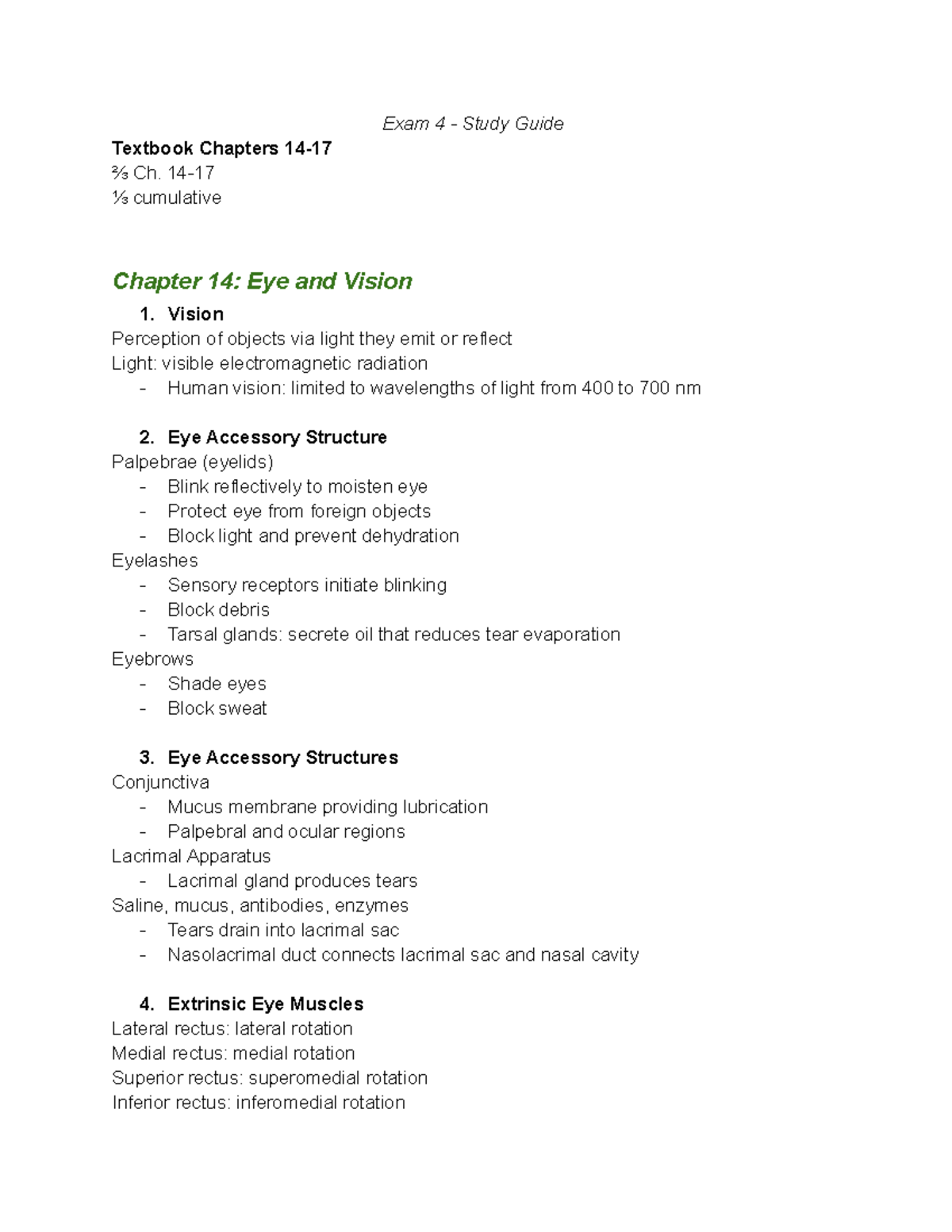 Exam 4 Study Guide A+P 1 - Dr. Sarah Peacock - Exam 4 - Study Guide ...