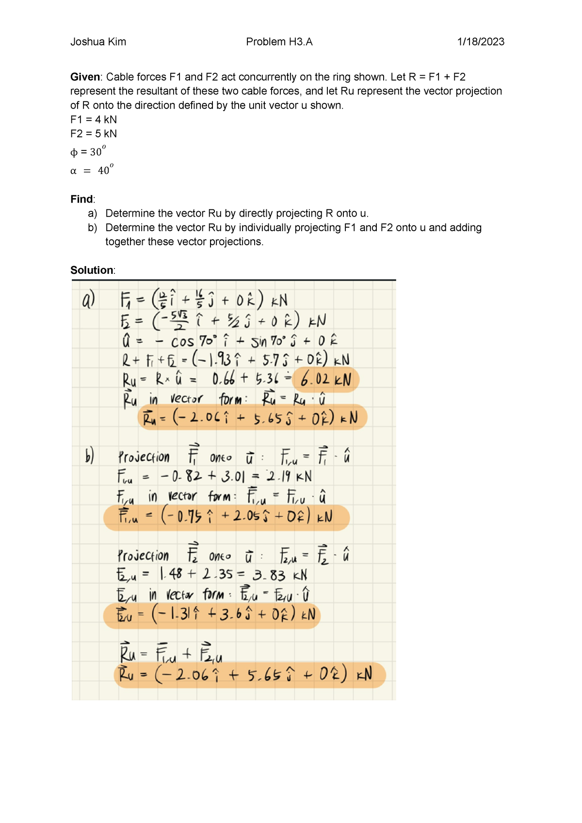 ME 270 HW 2 - ME 270 Homework 2.A And 2.B - Joshua Kim Problem H3 1/18 ...