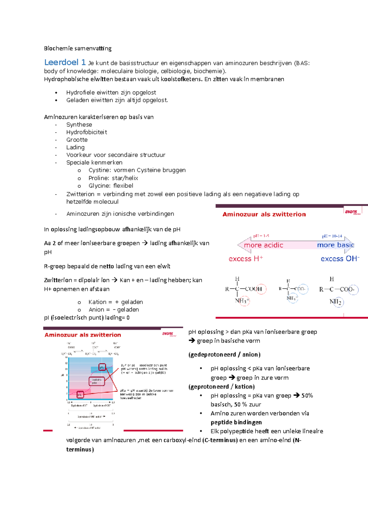 Biochemie Samenvatting - Hydrophobische Eiwitten Bestaan Vaak Uit ...