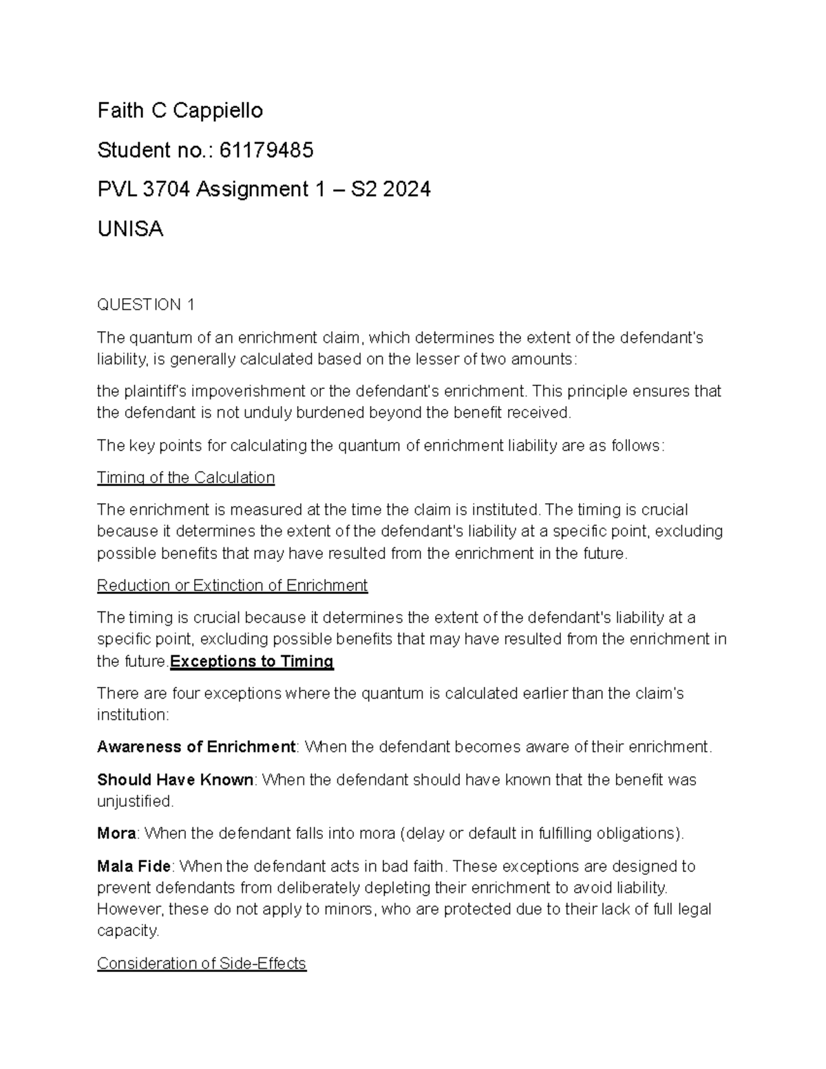 PVL3704 A1 S2 2024 - Summary Law Of Enrichment Liabilty And Estoppel ...