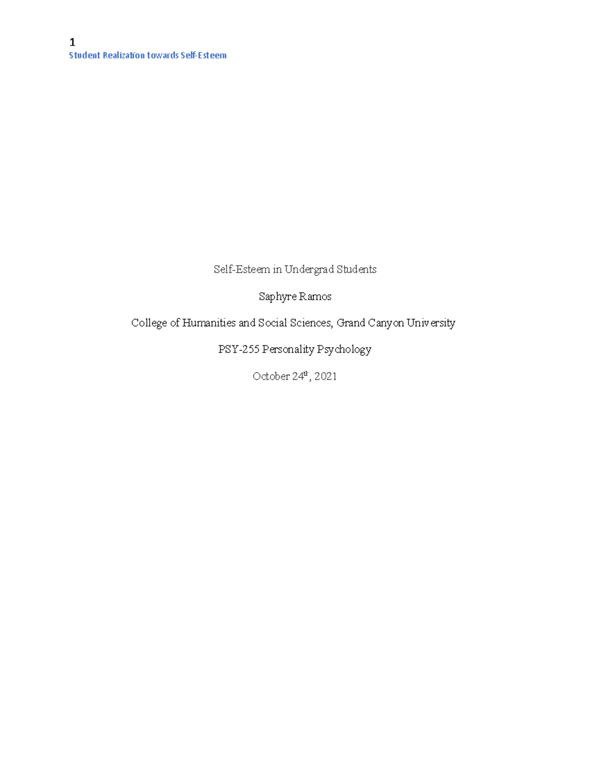 Personality Research Paper-Final Draft - Self-Esteem in Undergrad ...