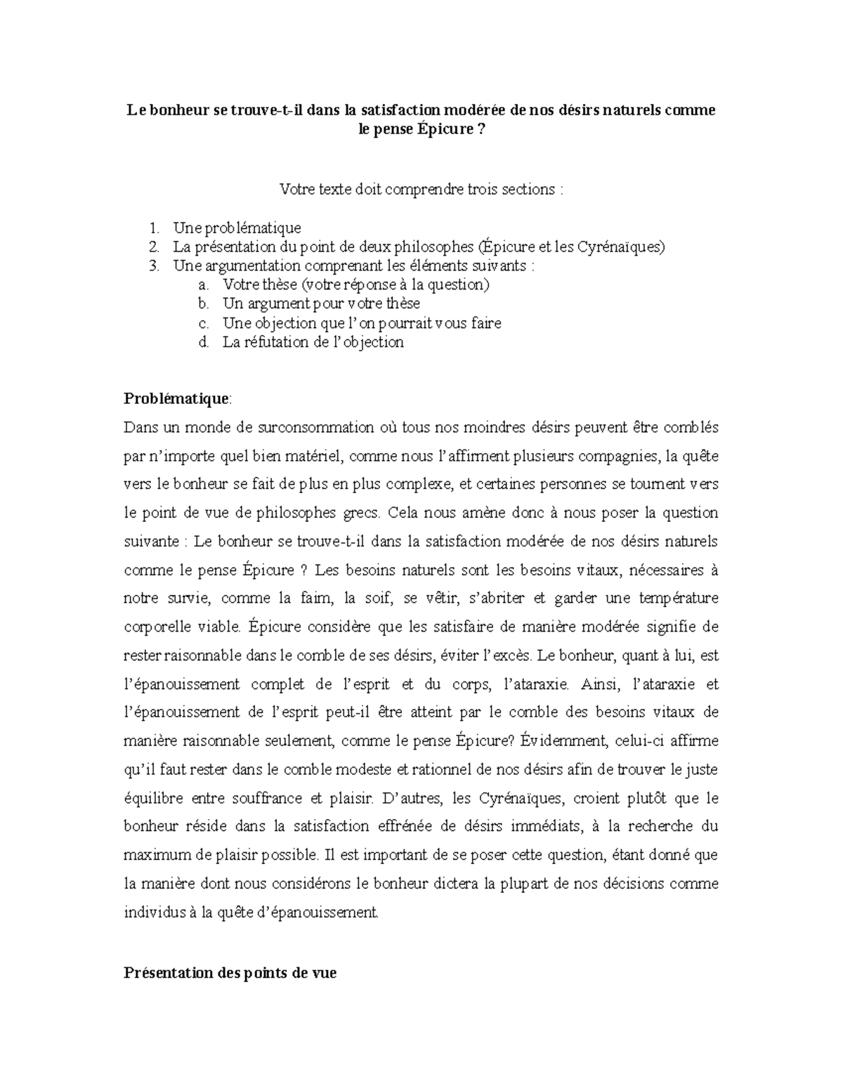 Analyse de la conception du bonheur d'Épicure L'être humain Le bonheur se trouvetil dans