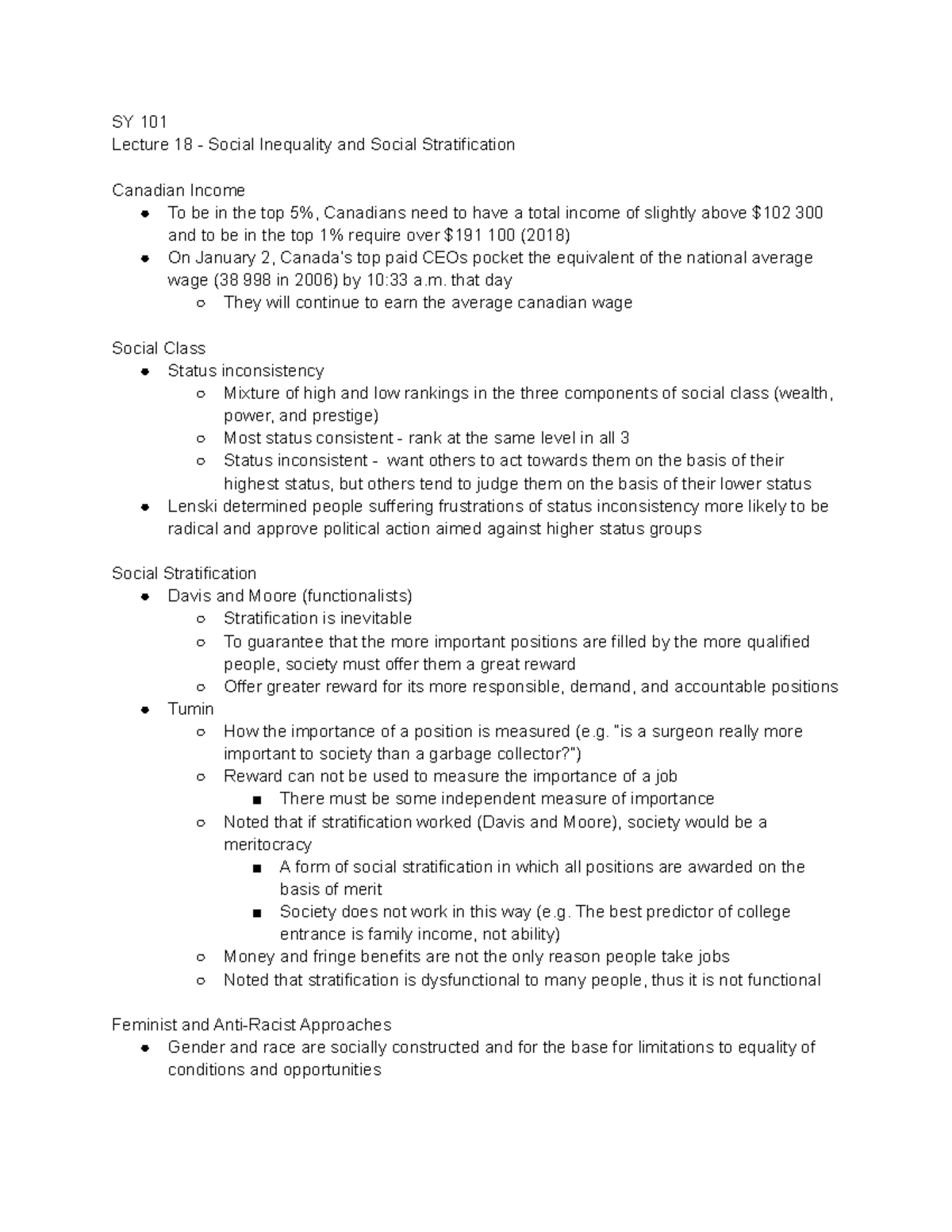SY 101 - Lecture 18 Social Inequality and Social Stratification - SY ...