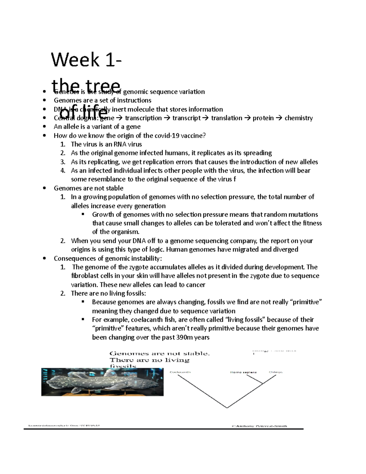 Genetics week1-2 - Lecture notes 1 - Genetics is the study of genomic ...