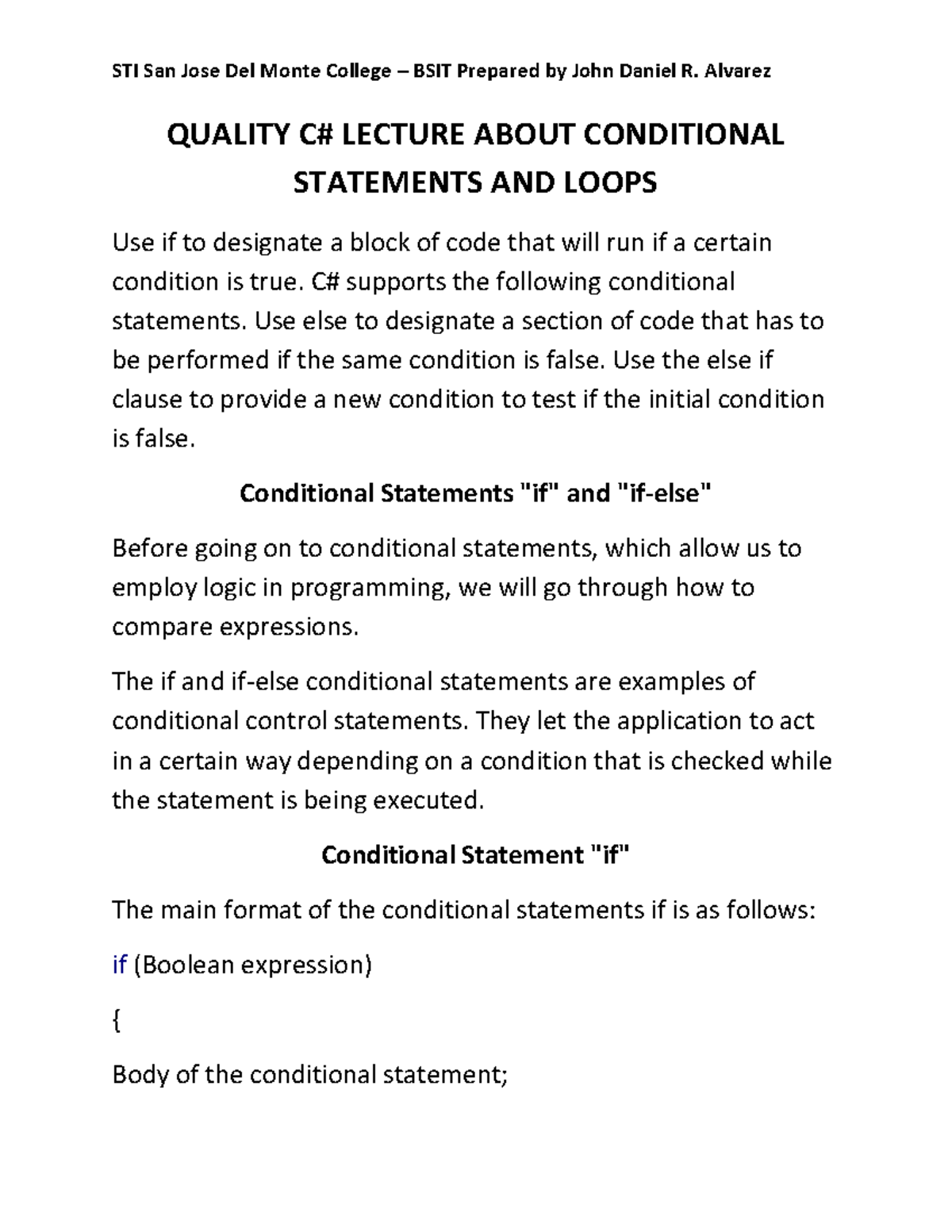Quality C Sharp Lecture about Conditional Statements and Loops ...