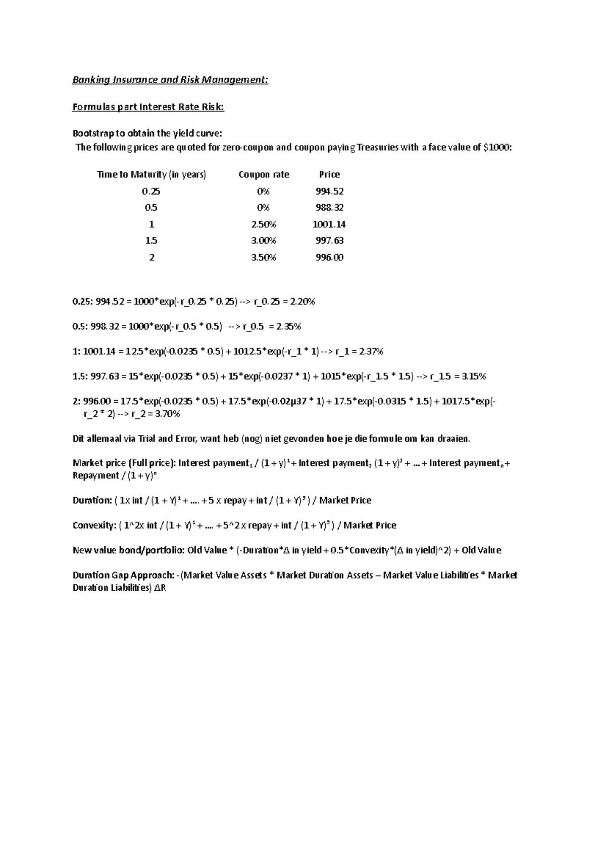 All the necessary formulas Banking Insurance and Risk Management