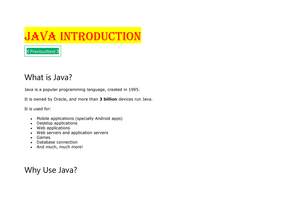 Java NOTES FOR JAVA PROGRAMMING Java Introduction PreviousNext What Is Java Java Is