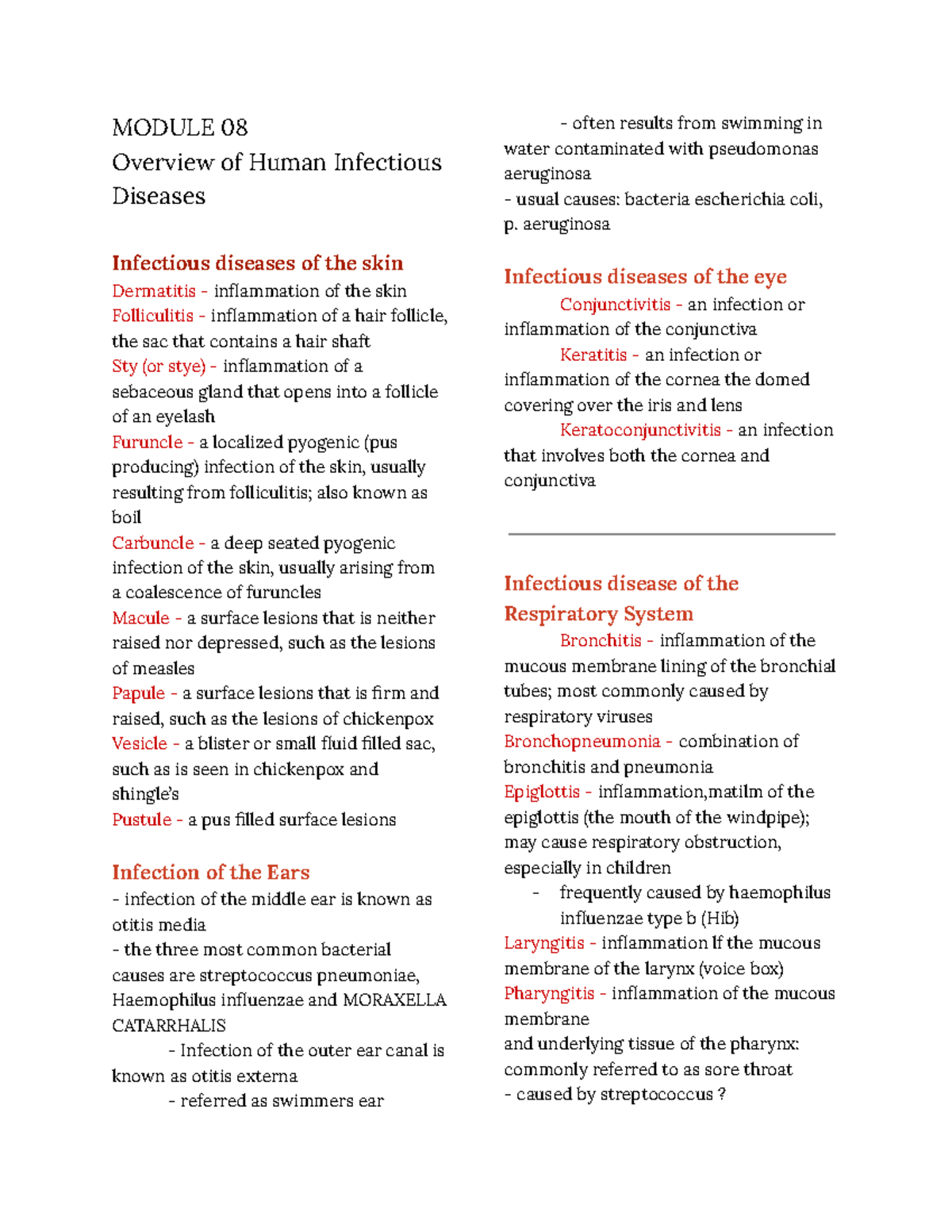 Module 08 MP - Additional Notes - MODULE 08 Overview of Human ...
