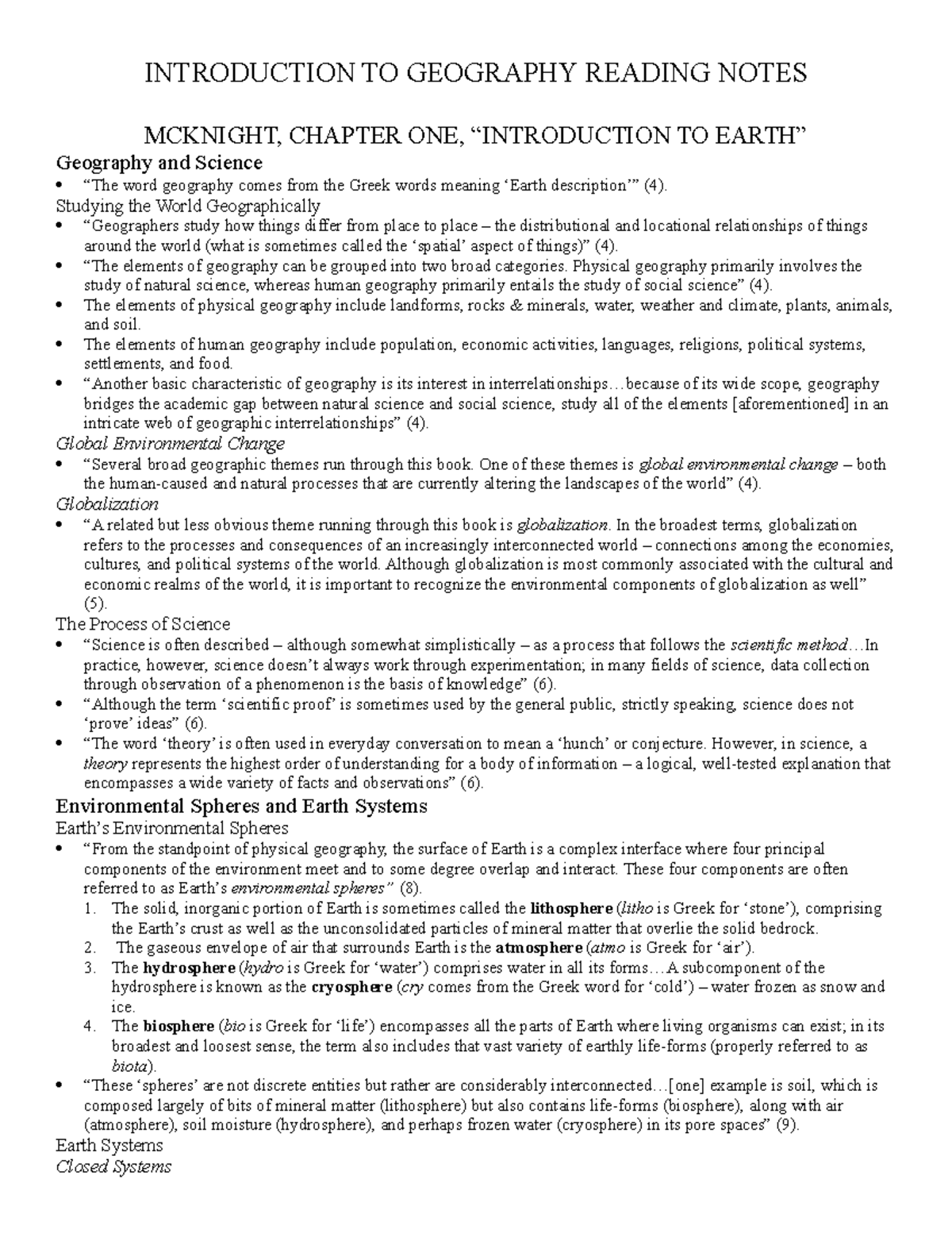 Introduction TO Geography Reading Notes Introduction To Physical