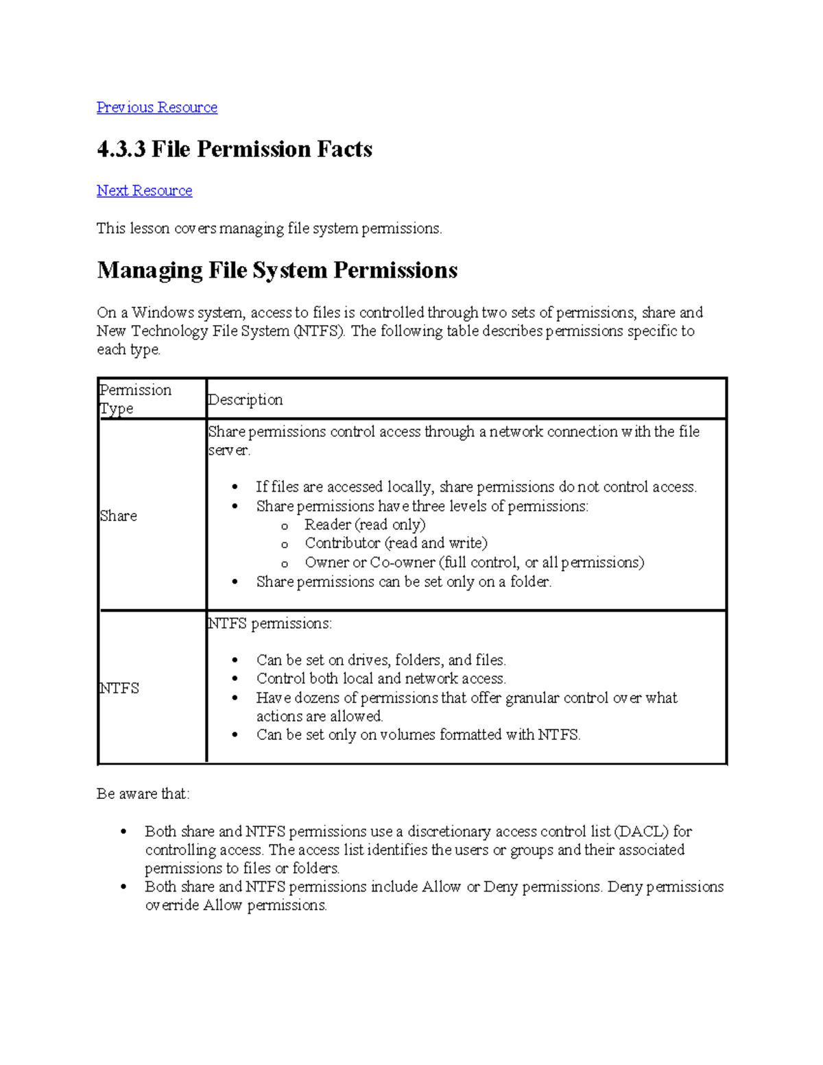 4.3.3 File Permission Facts - Previous Resource 4.3 File Permission ...