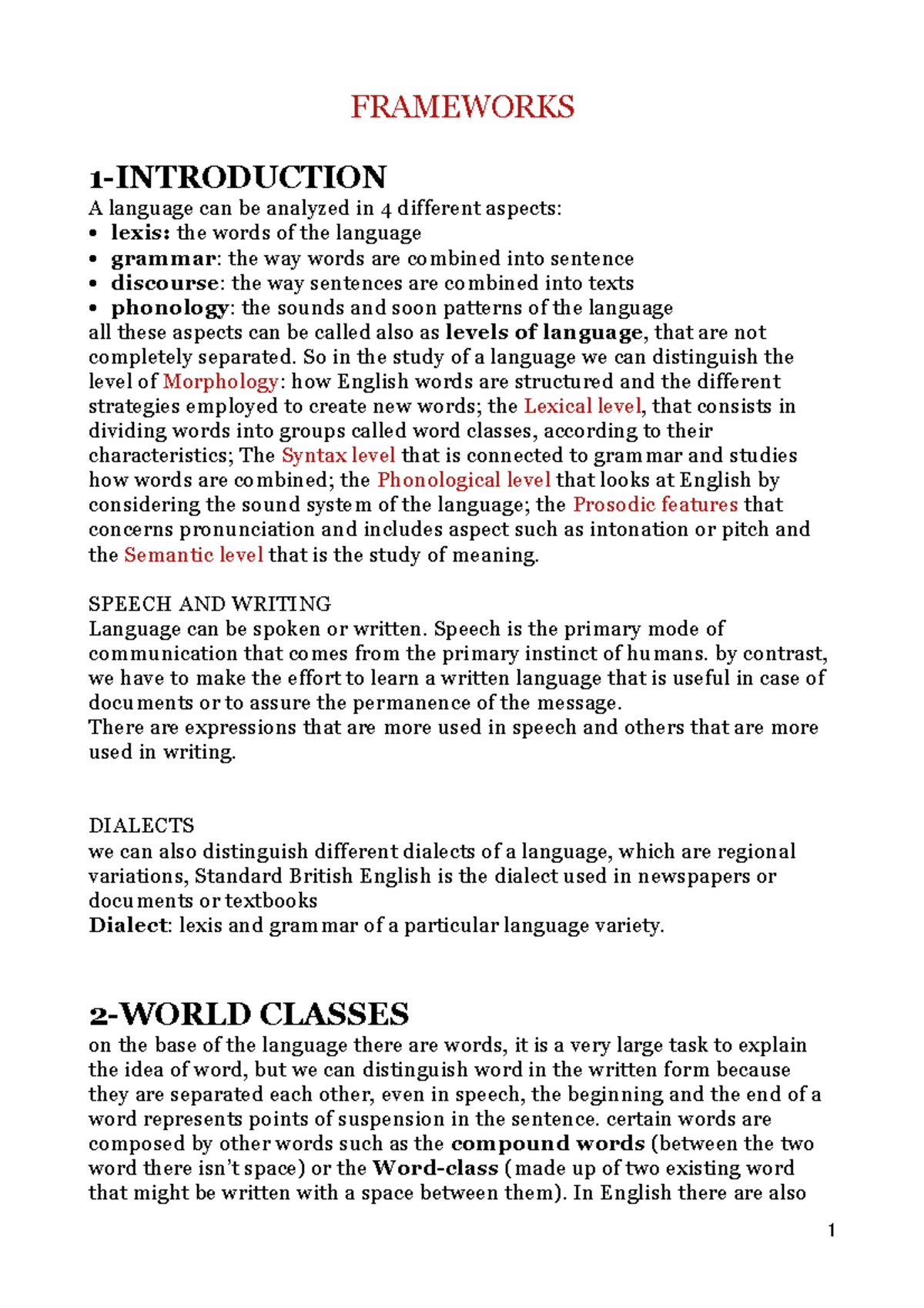 Frameworks - riassunto - FRAMEWORKS 1-INTRODUCTION A language can be ...
