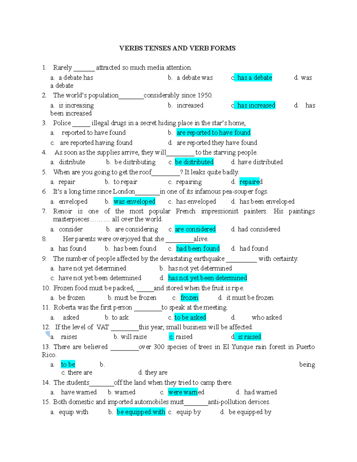 Verbs Tenses AND VERB Forms Collocation - VERBS TENSES AND VERB FORMS ...