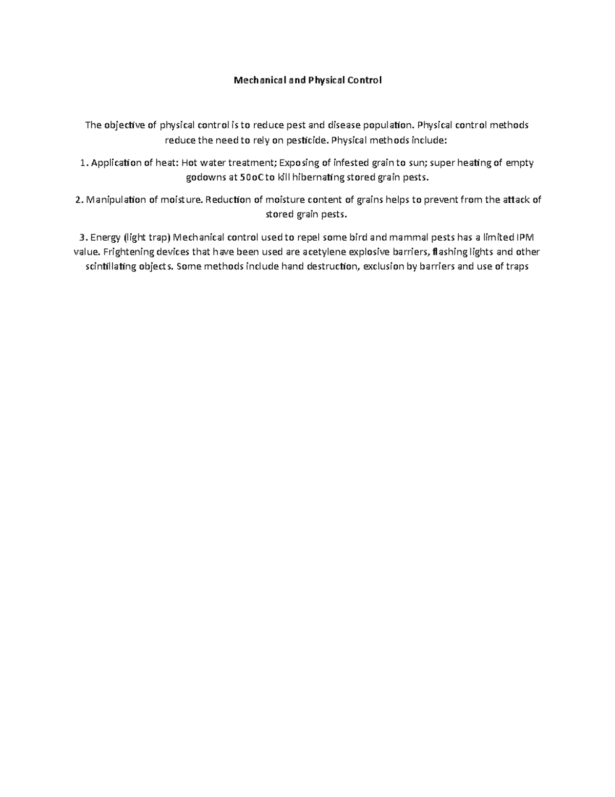 Mechanical and Physical Control - Physical control methods reduce the ...