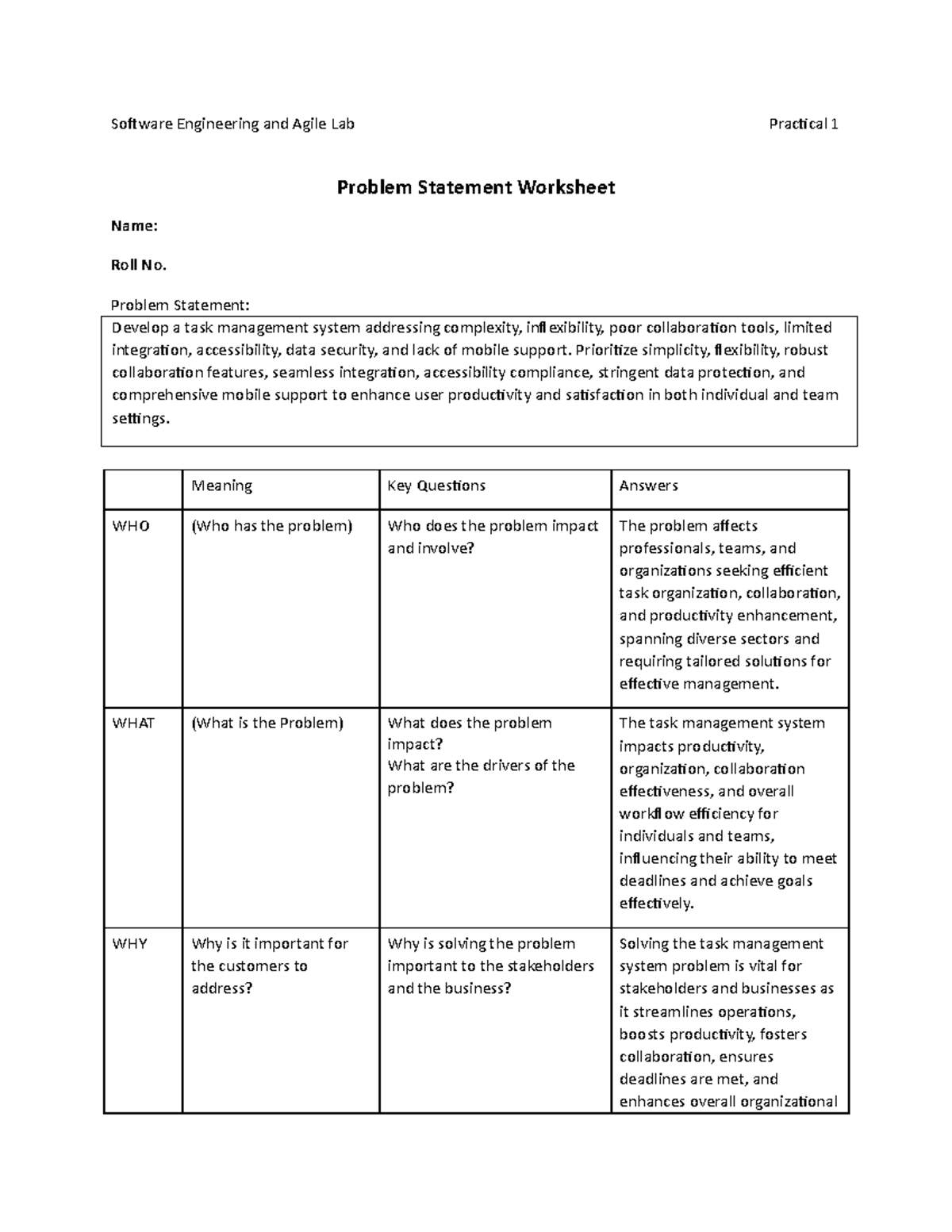 Swa labwork 1 - Software Engineering and Agile Lab Practical 1 Problem ...