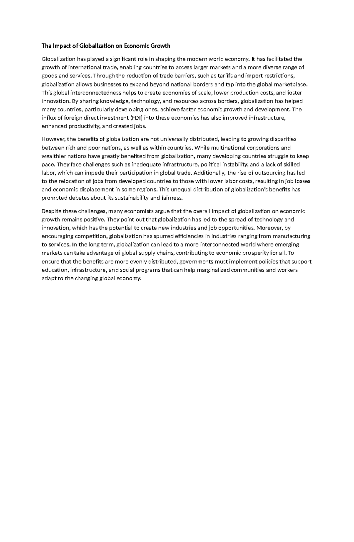 The Impact of Globalization on Economic Growth - The Impact of ...