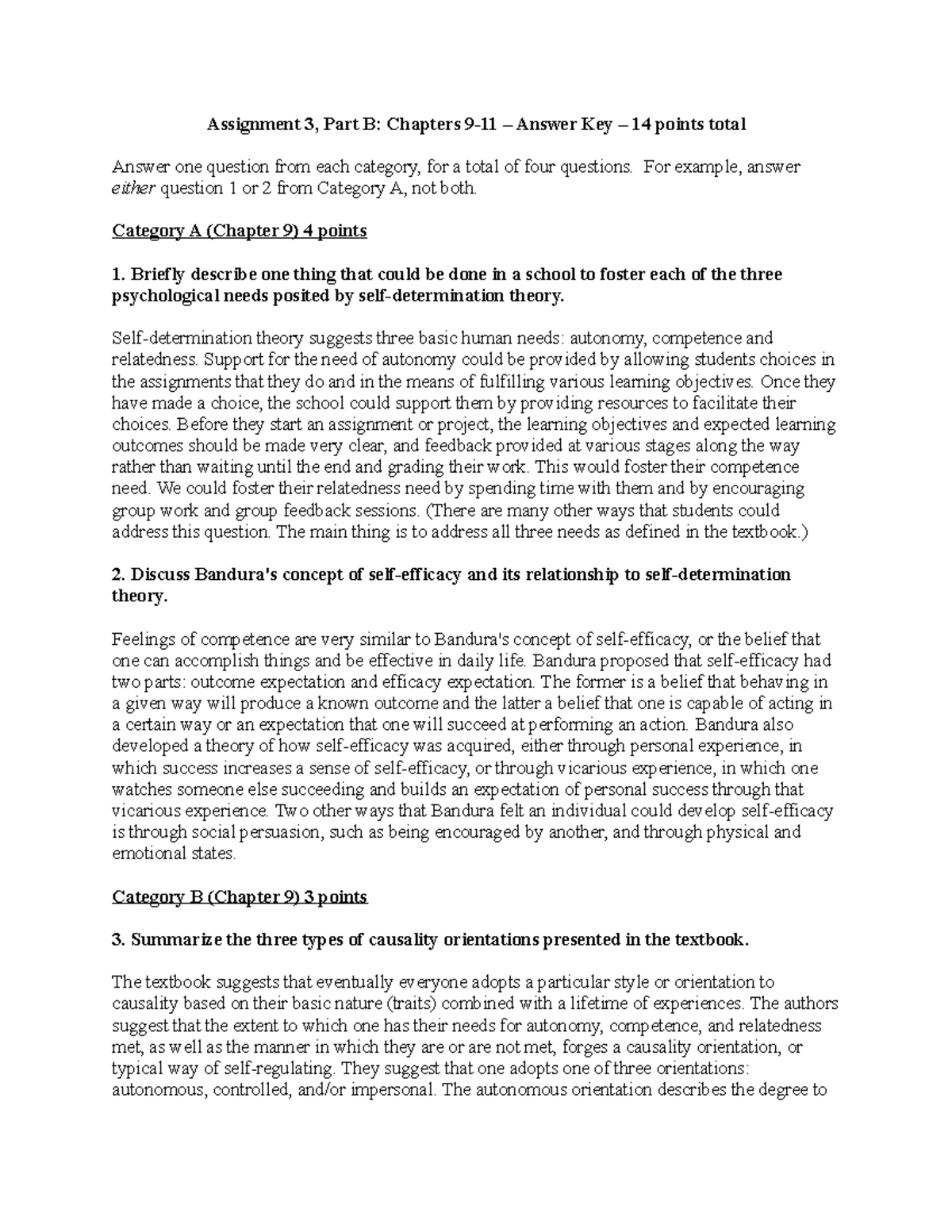 Assignment 3 Part B Answer Key - Assignment 3, Part B: Chapters 9-11 ...
