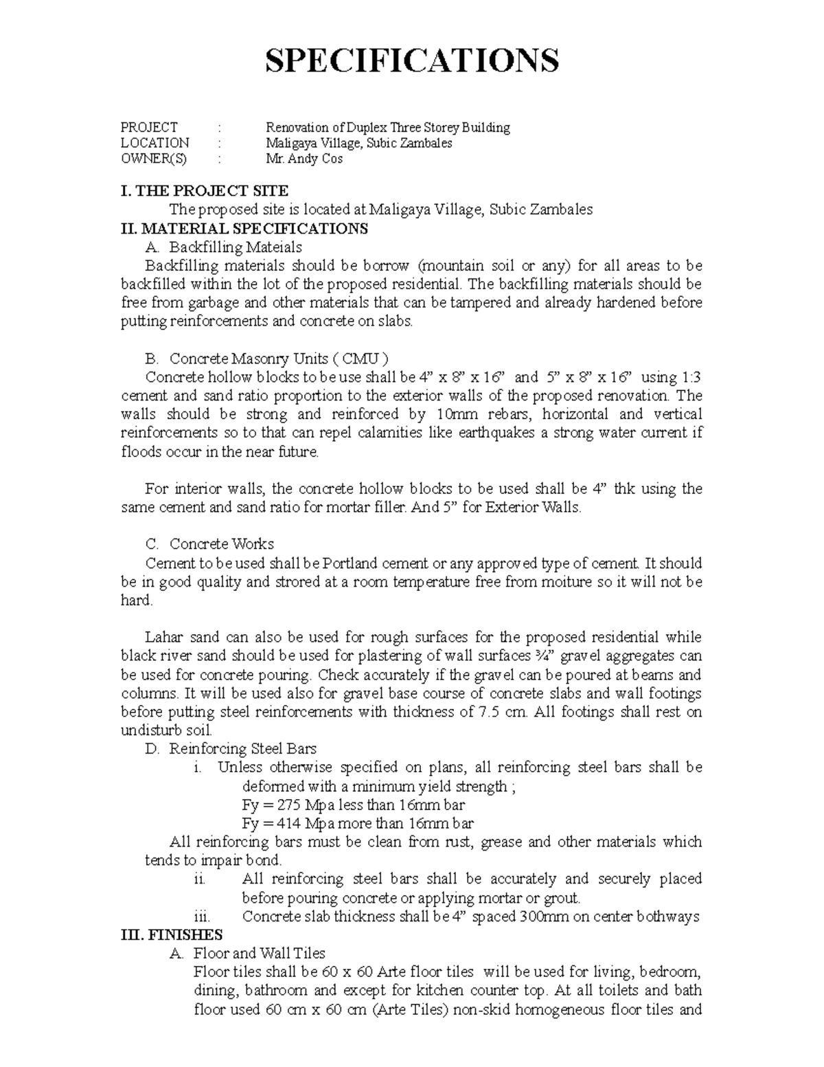 HOUSE SPECIFICATIONS EXAMPLE visual data 4