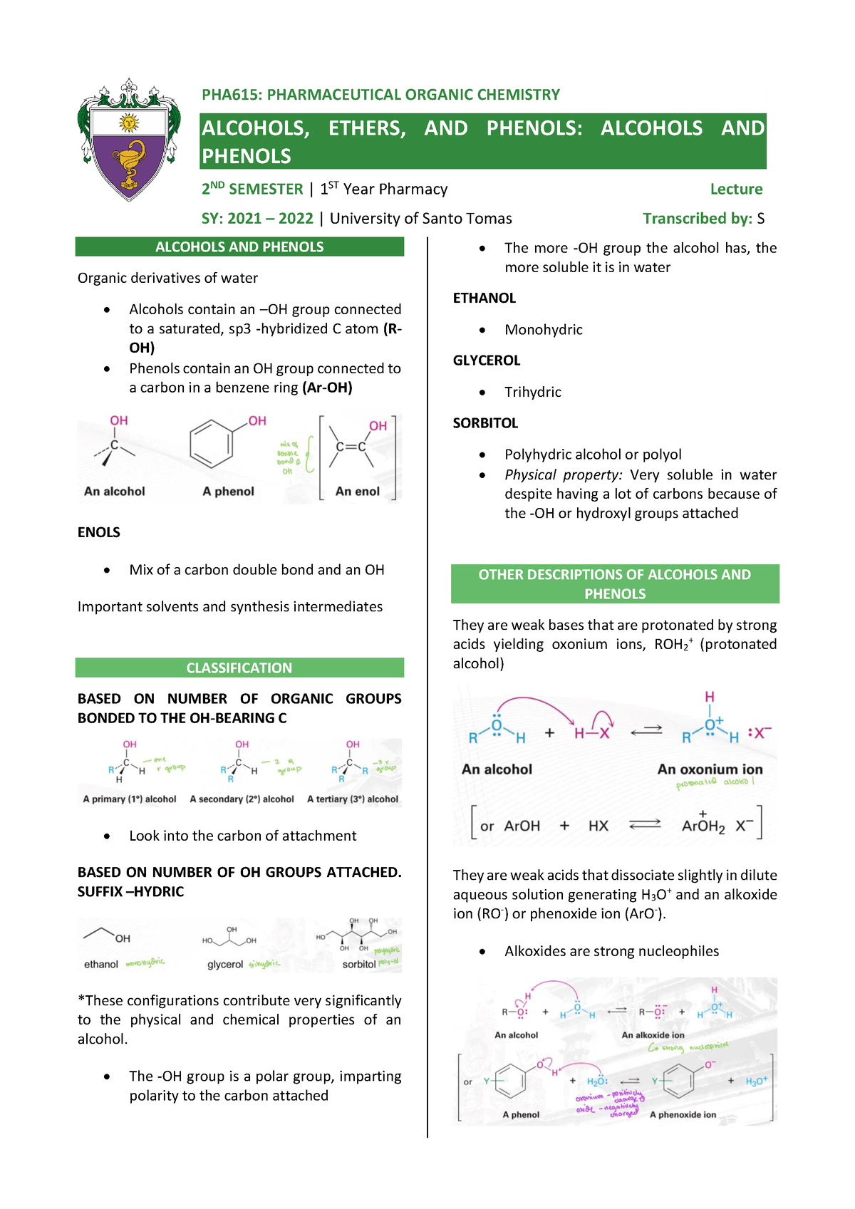 03 PHA615 Lecture Alcohols, Ethers, And Phenols Part 1 (Alcohols And ...