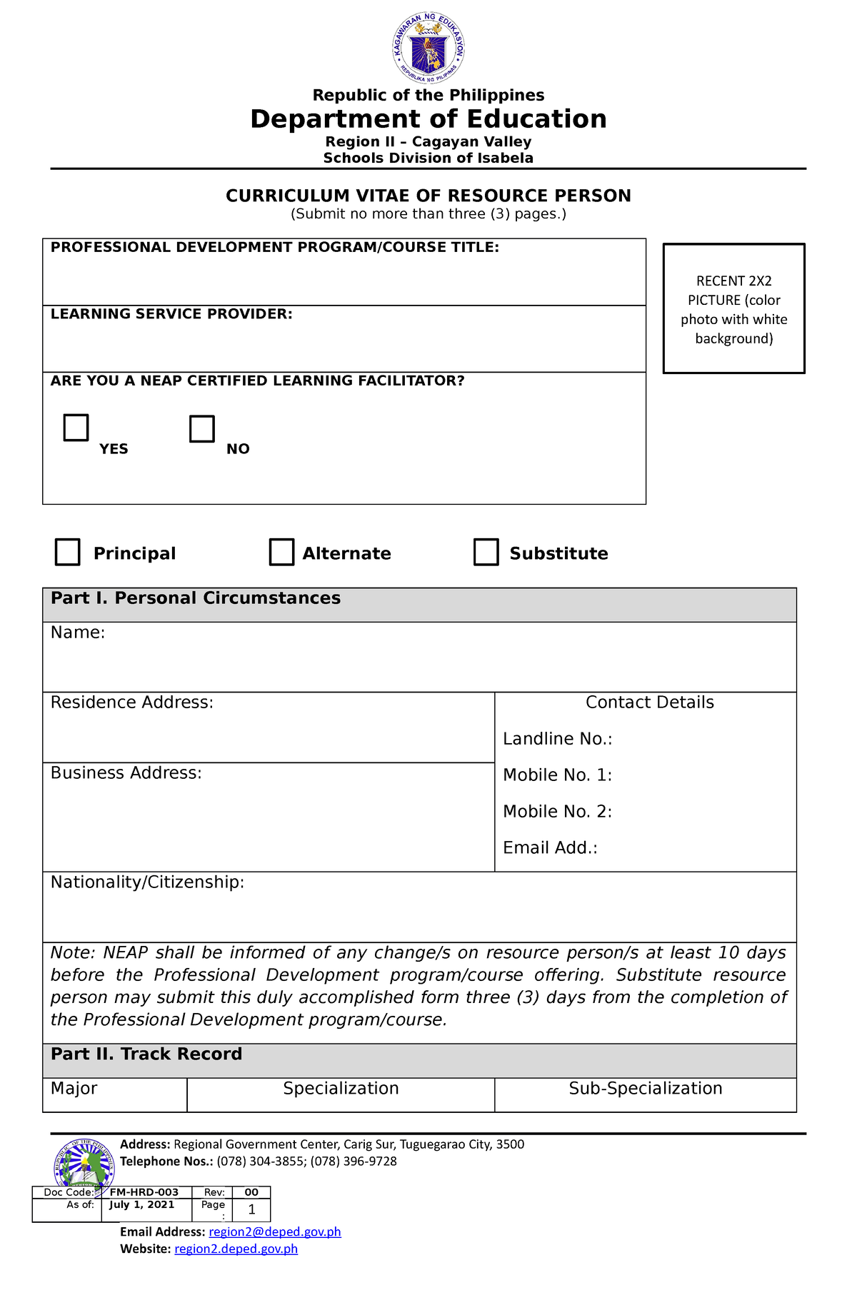 3 Template for CV of Resource Speakers - Republic of the Philippines ...