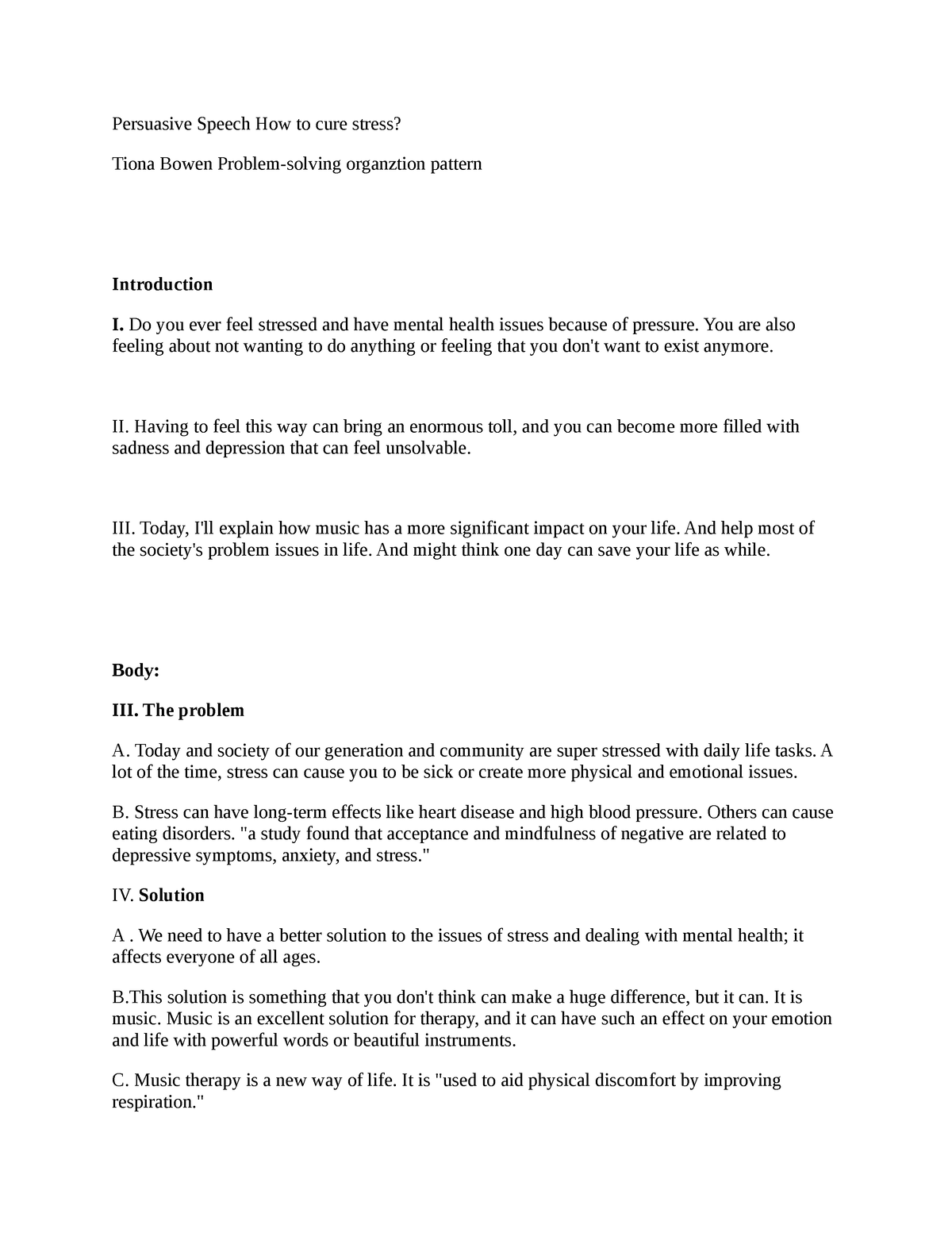 Untitled document.edited - Persuasive Speech How to cure stress? Tiona ...