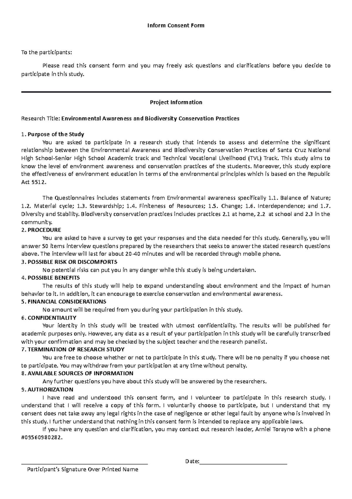 Inform-Consent-Form - Assignments - Inform Consent Form To the ...