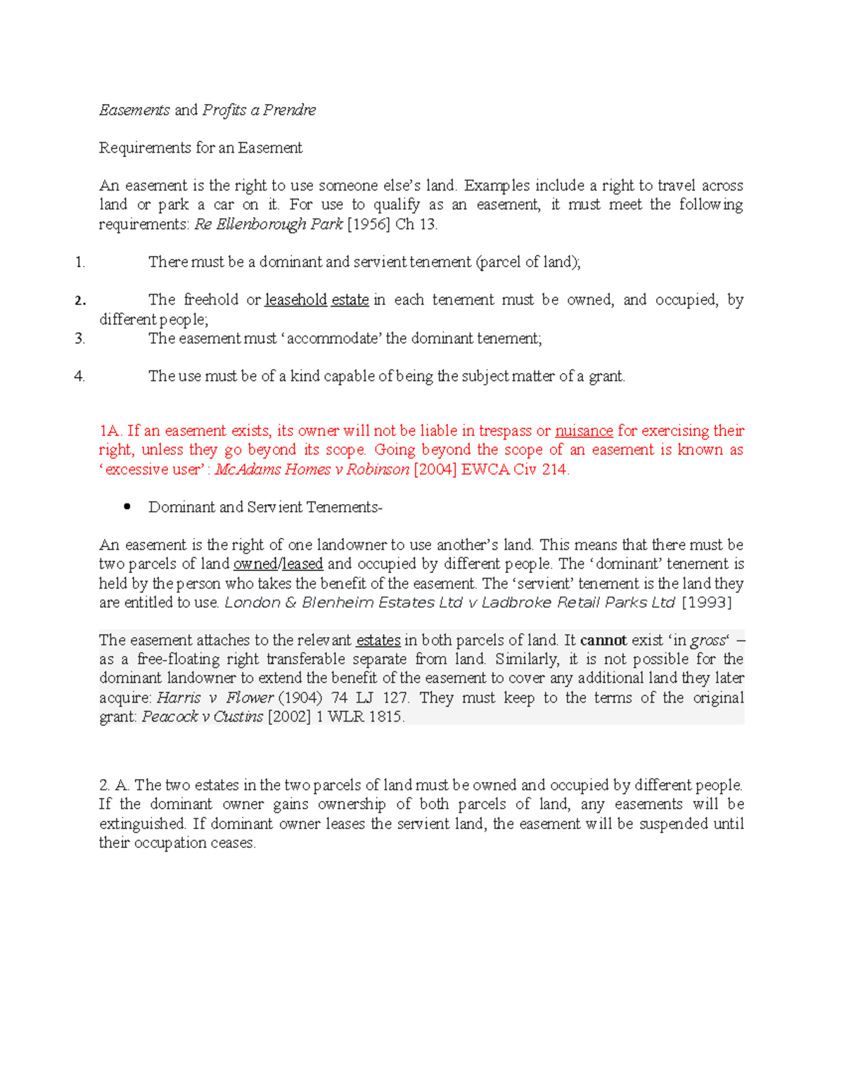 Land law notes final Easements and Profits a Prendre Requirements for