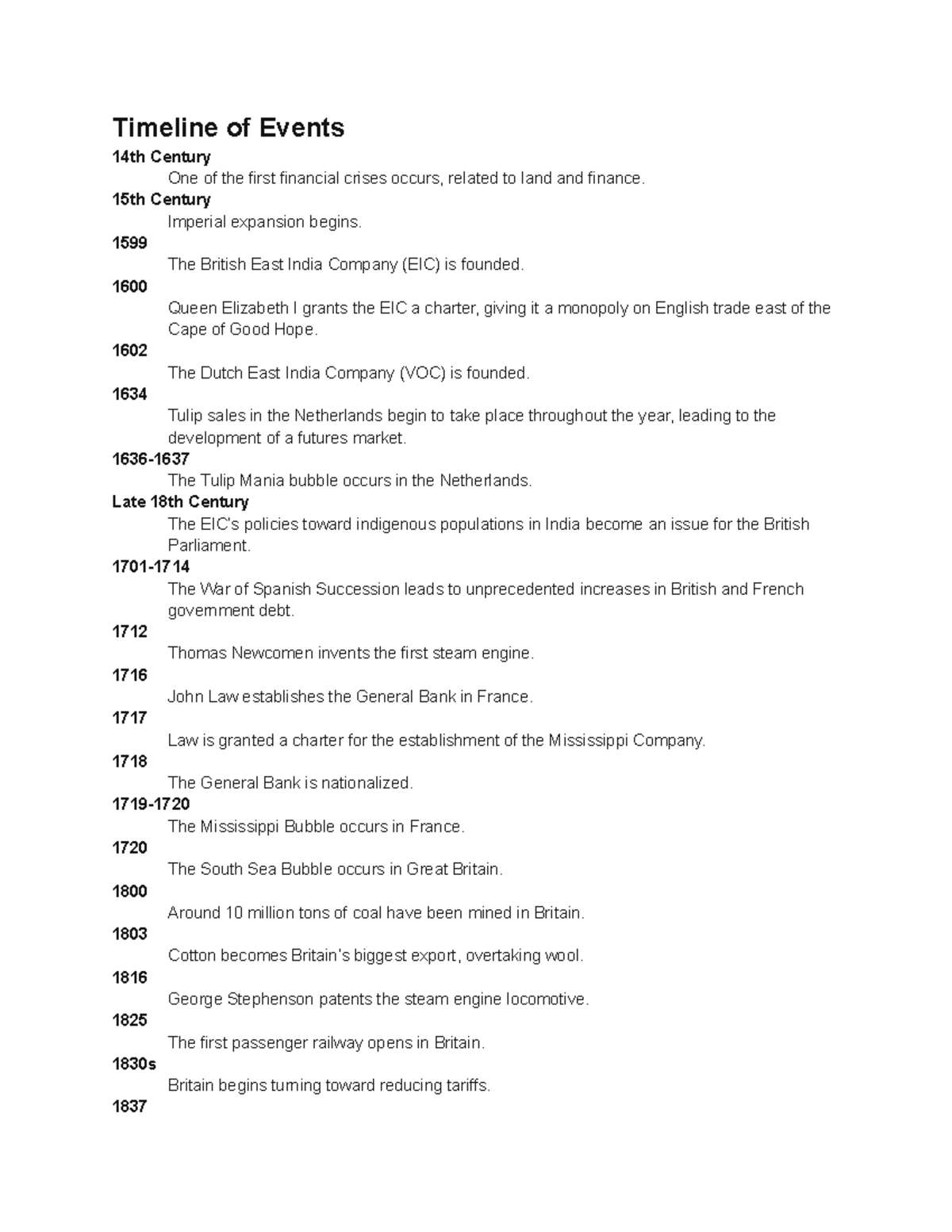 Timeline of Events - Timeline of Events 14th Century One of the first ...