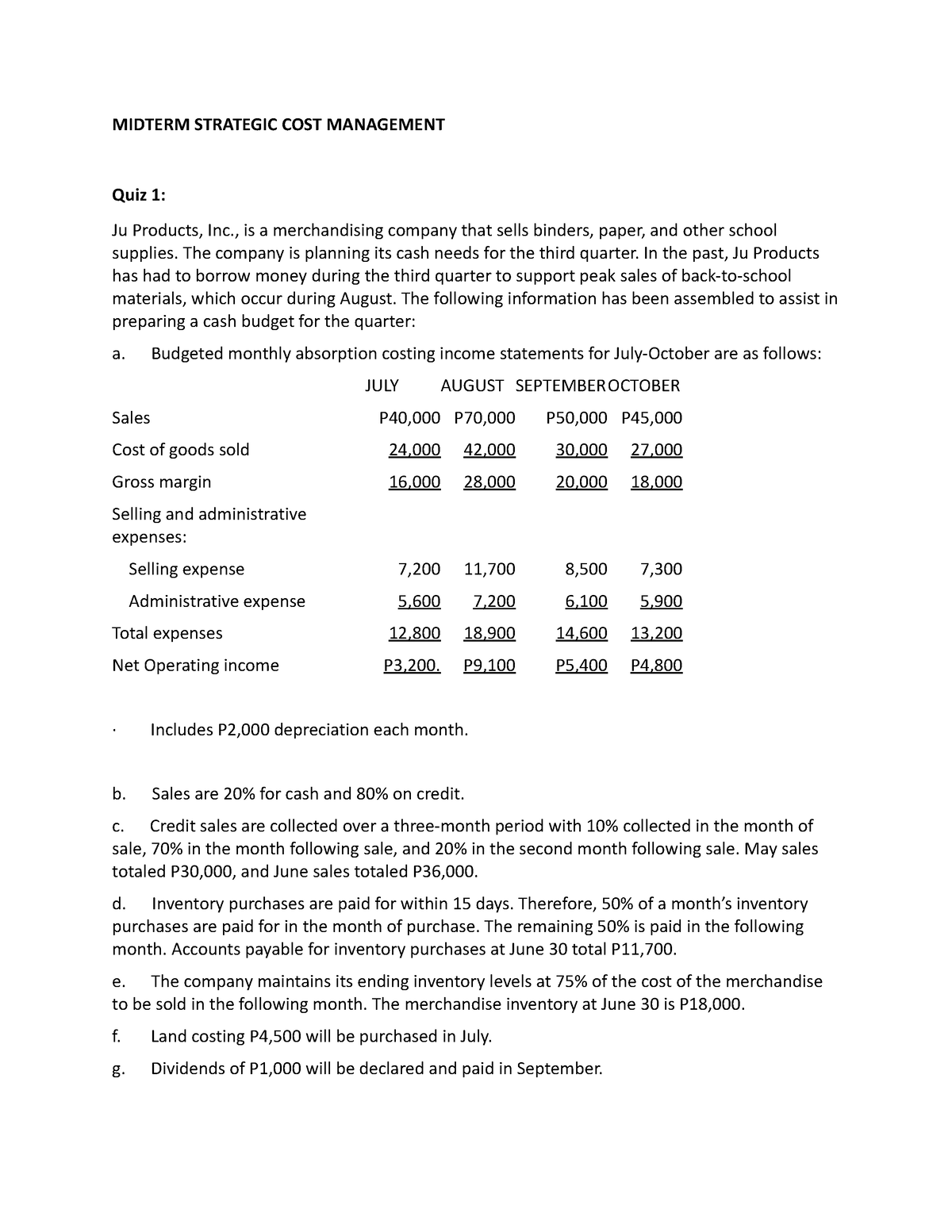 Midterm Strategic COST Management - MIDTERM STRATEGIC COST MANAGEMENT ...