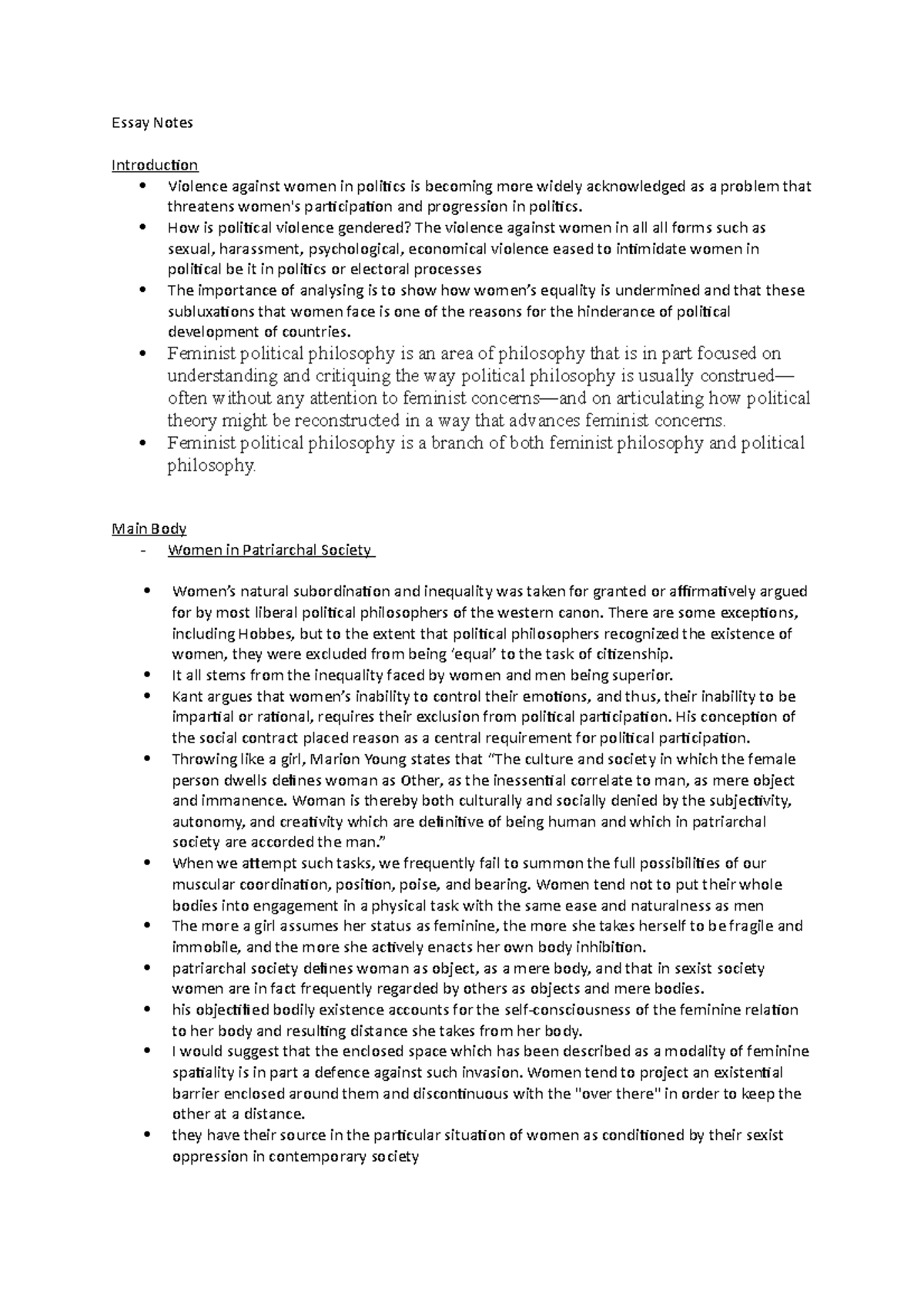 Essay Notes structure framework - Essay Notes Introduction Violence ...