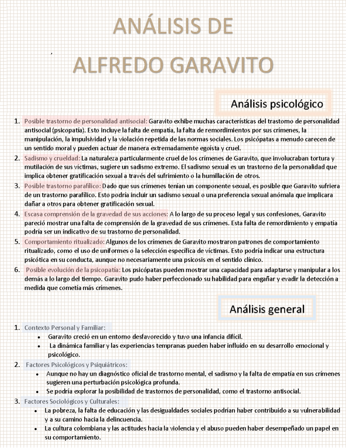 Análisis DE Garavito hola , ANÁLISIS DE ALFREDO GARAVITO Análisis