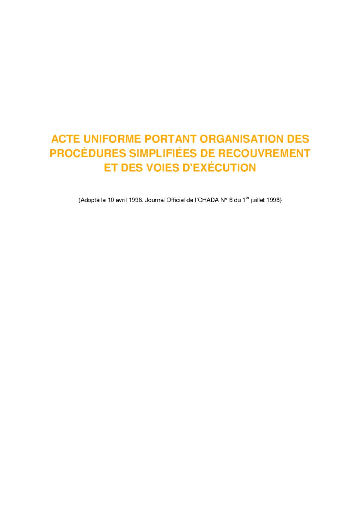 ACT-UNIF-DES Procedures Simplif-DE Recouv-ET DES Voies Execut° - ACTE ...