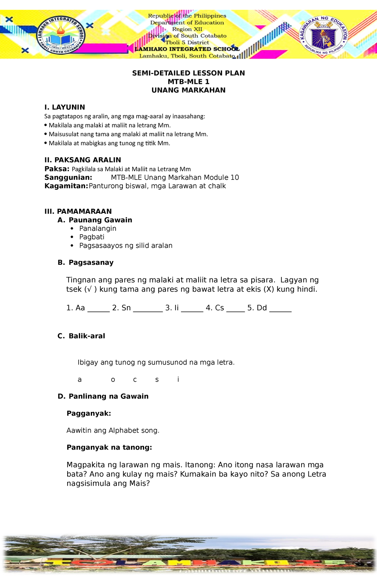 Lesson Plan Semi Detailed Lesson Plan Mtb Mle Unang Markahan I | My XXX ...