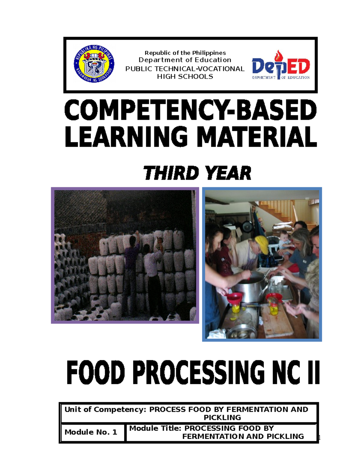 Y3 Module 1 Food Pickling Unit of Competency PROCESS FOOD BY