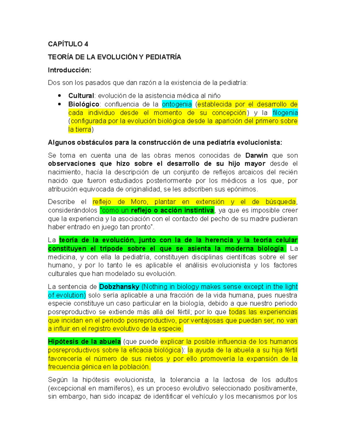 Resumen Capitulo 4. Teoría de la Evolución y Pediatría - 4 DE LA Y Dos son  los pasados que dan a la - Studocu