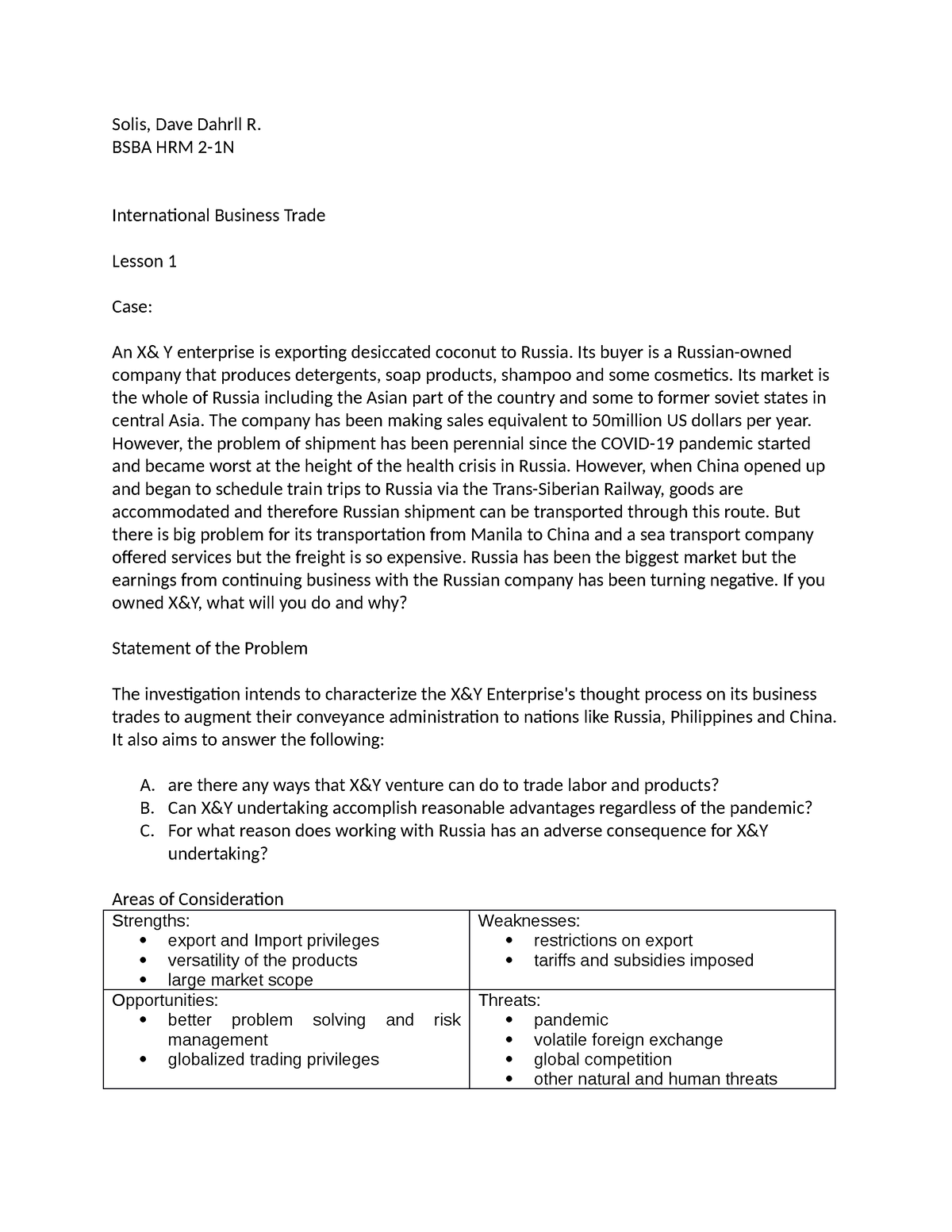 case study for international business and trade