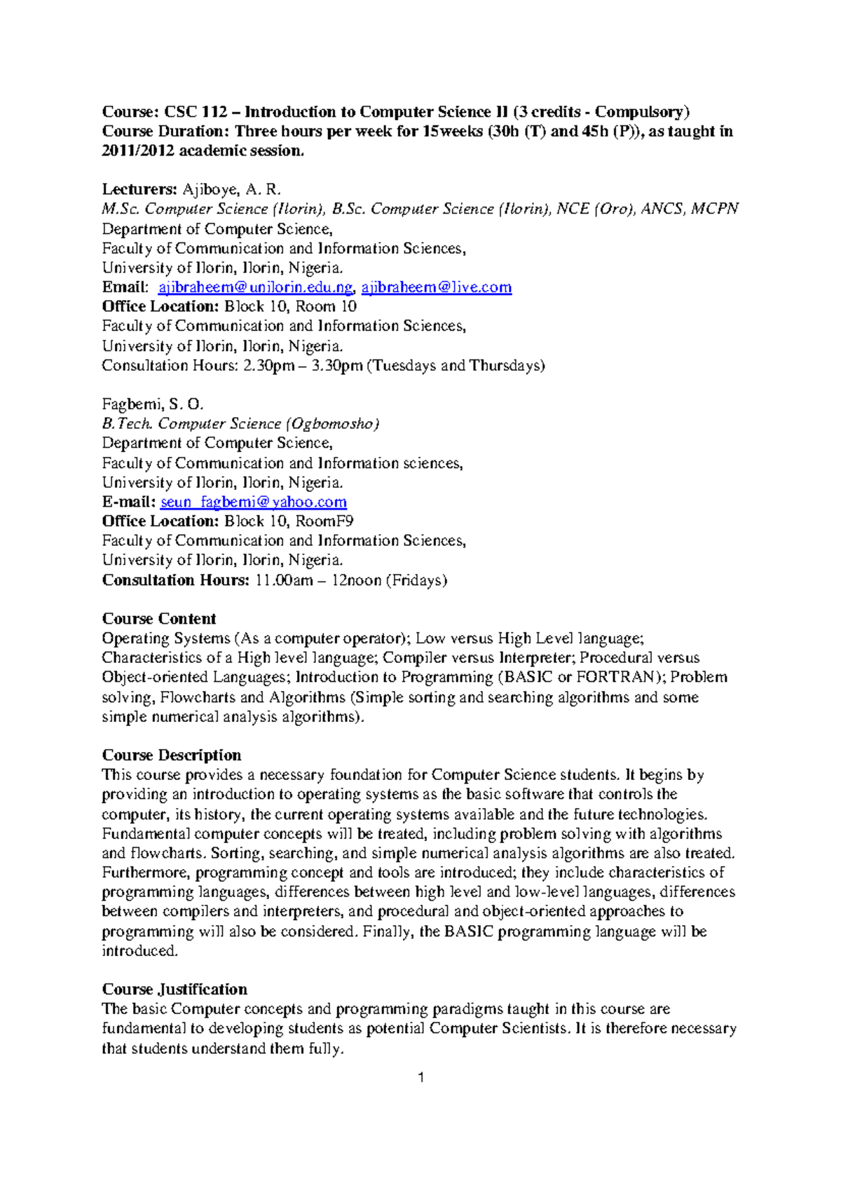 312927086-CSC112 - Thanks for the note - Course: CSC 112 – Introduction ...