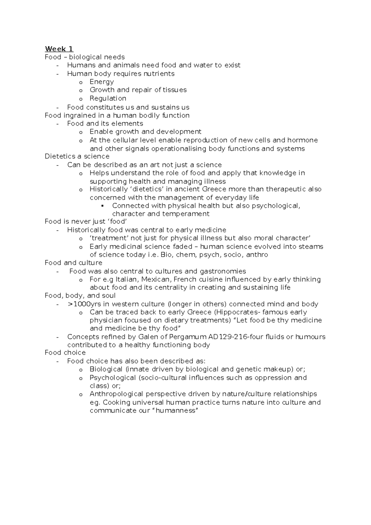 Medi150 - Fundamental Concepts in Food and Nutrition - Week 1 Food ...