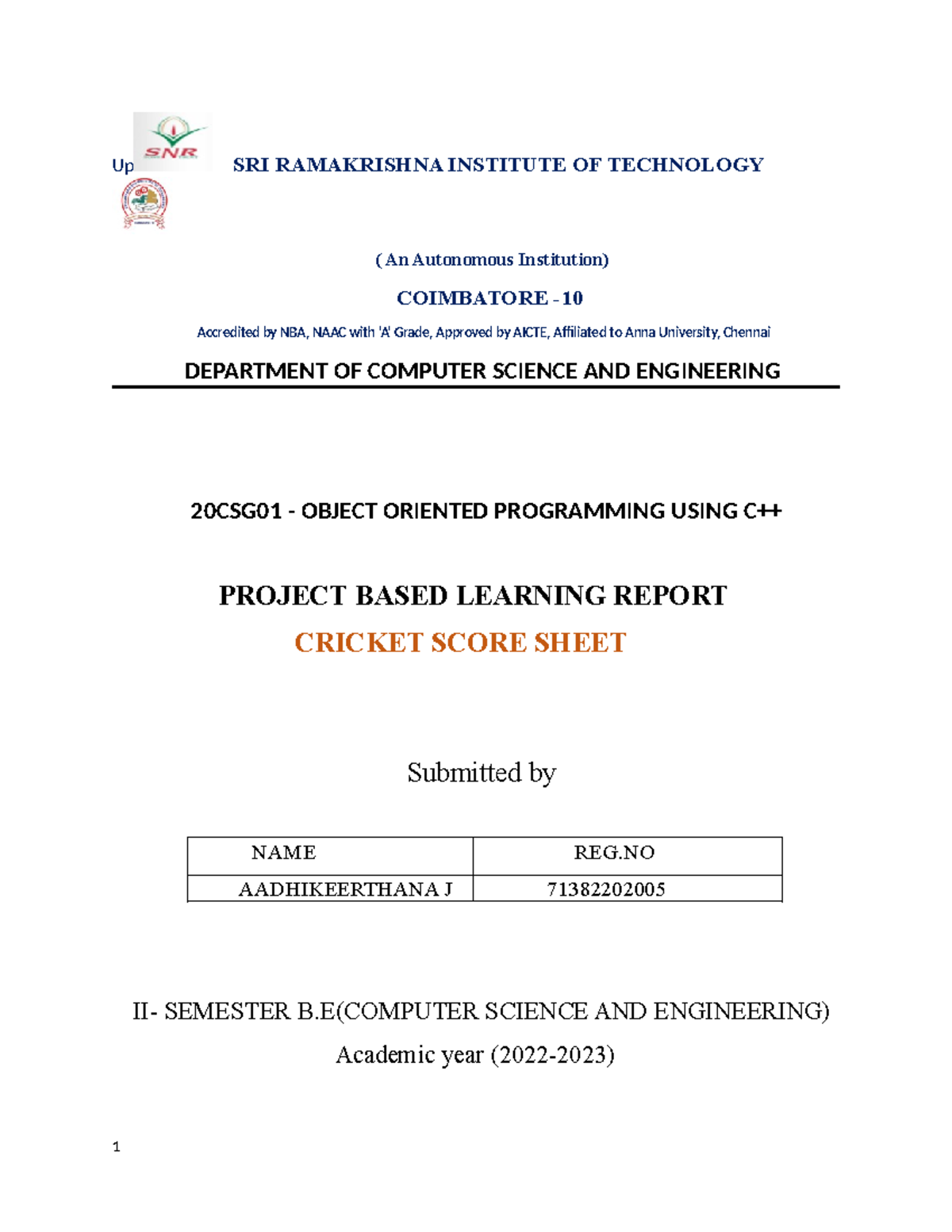 Sample for pbl up sri ramakrishna institute of technology an
