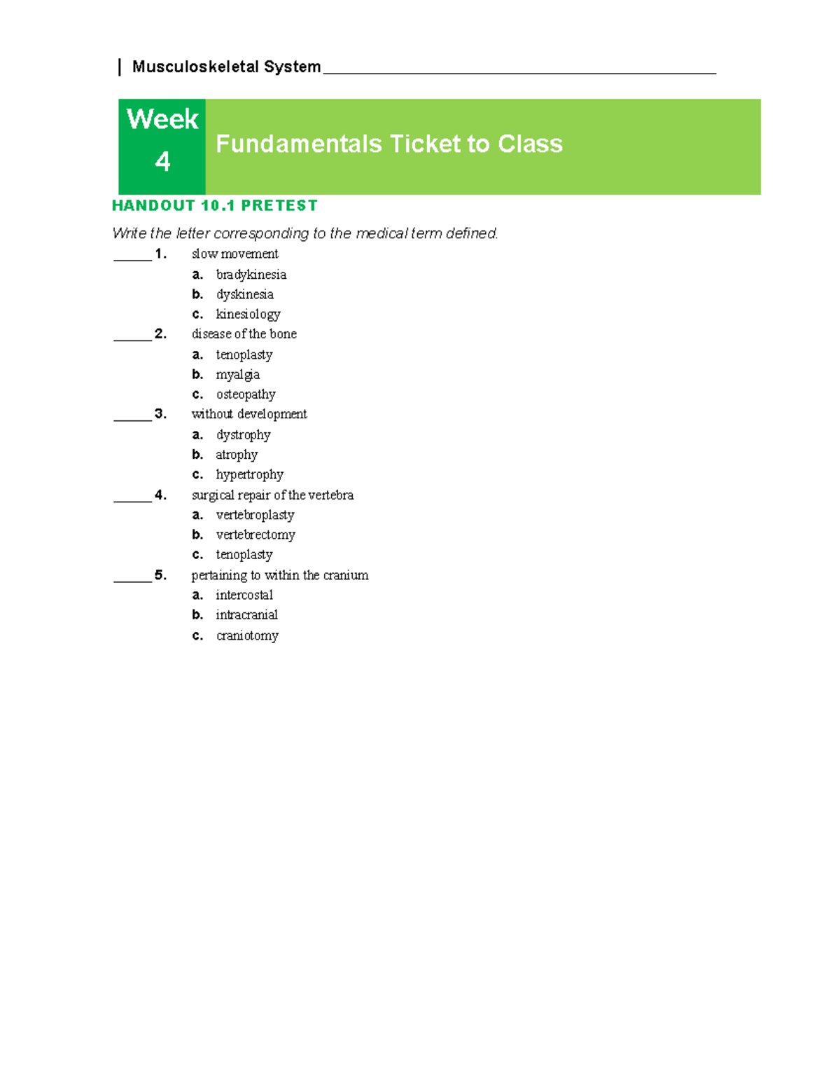 Week 4 Musculoskeletal(1) - Musculoskeletal - Studocu