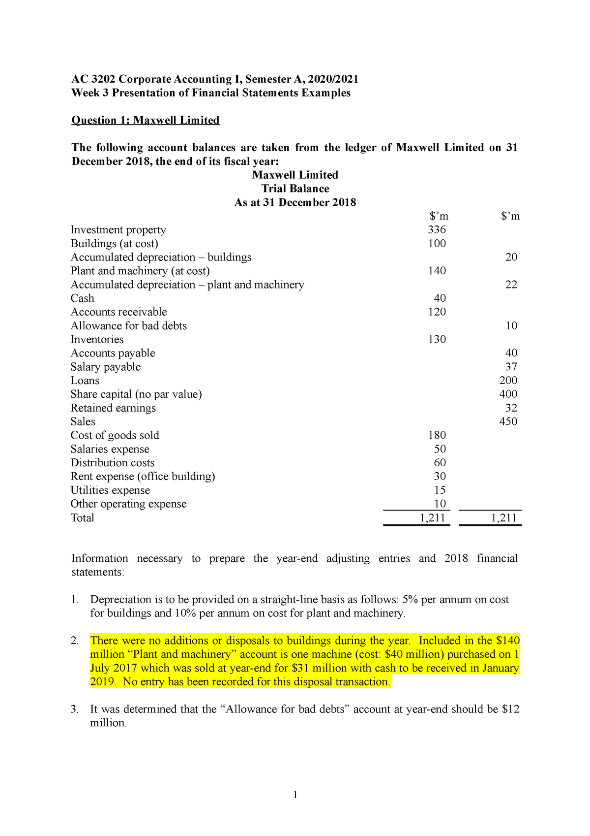 AC3202 FSP Example - AC 3202 Corporate Accounting I, Semester A, 2020 ...