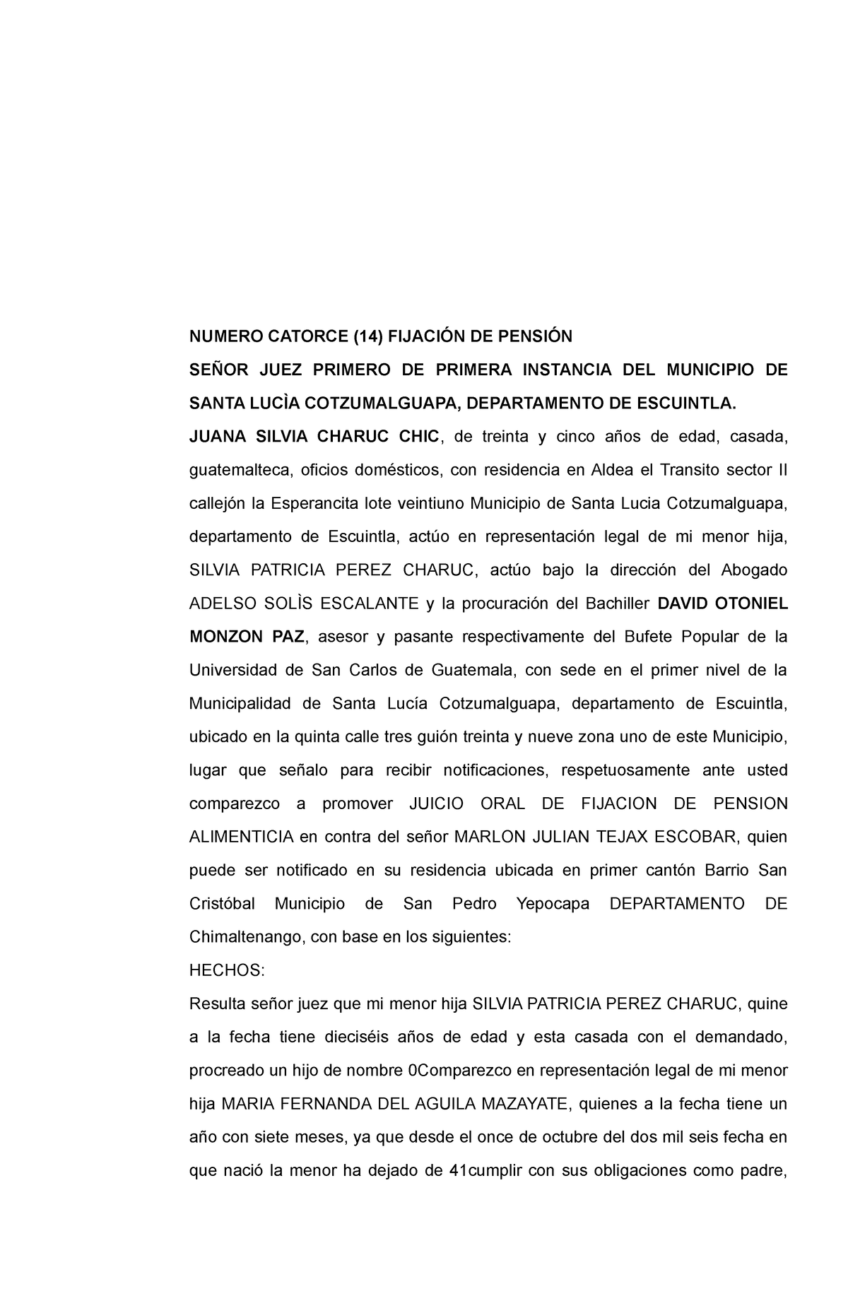 6 Fijacion DE Pencion 2 INSTRUMENTO NOTARIAL - NUMERO CATORCE (14 ...