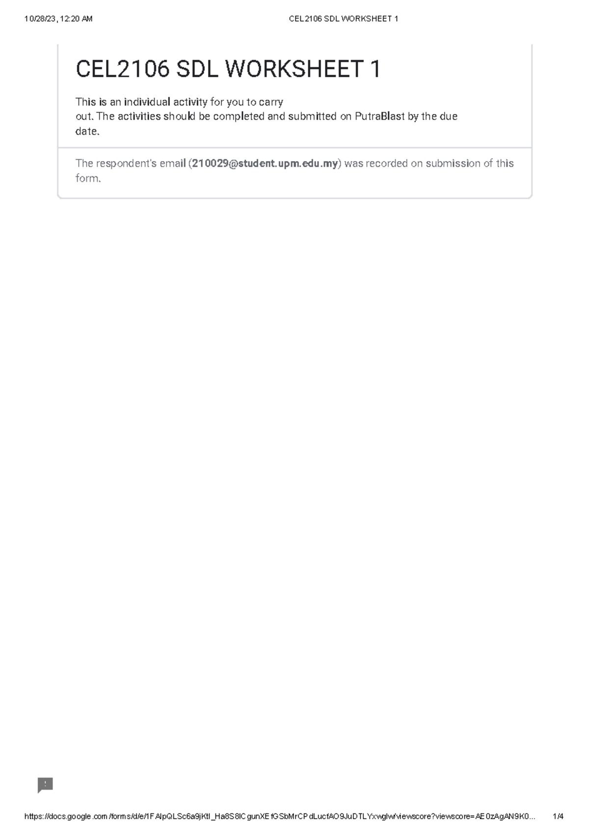 SDL 1 WORKSHEET CEL2106 - 10/28/23, 12:20 AM CEL2106 SDL WORKSHEET 1 ...